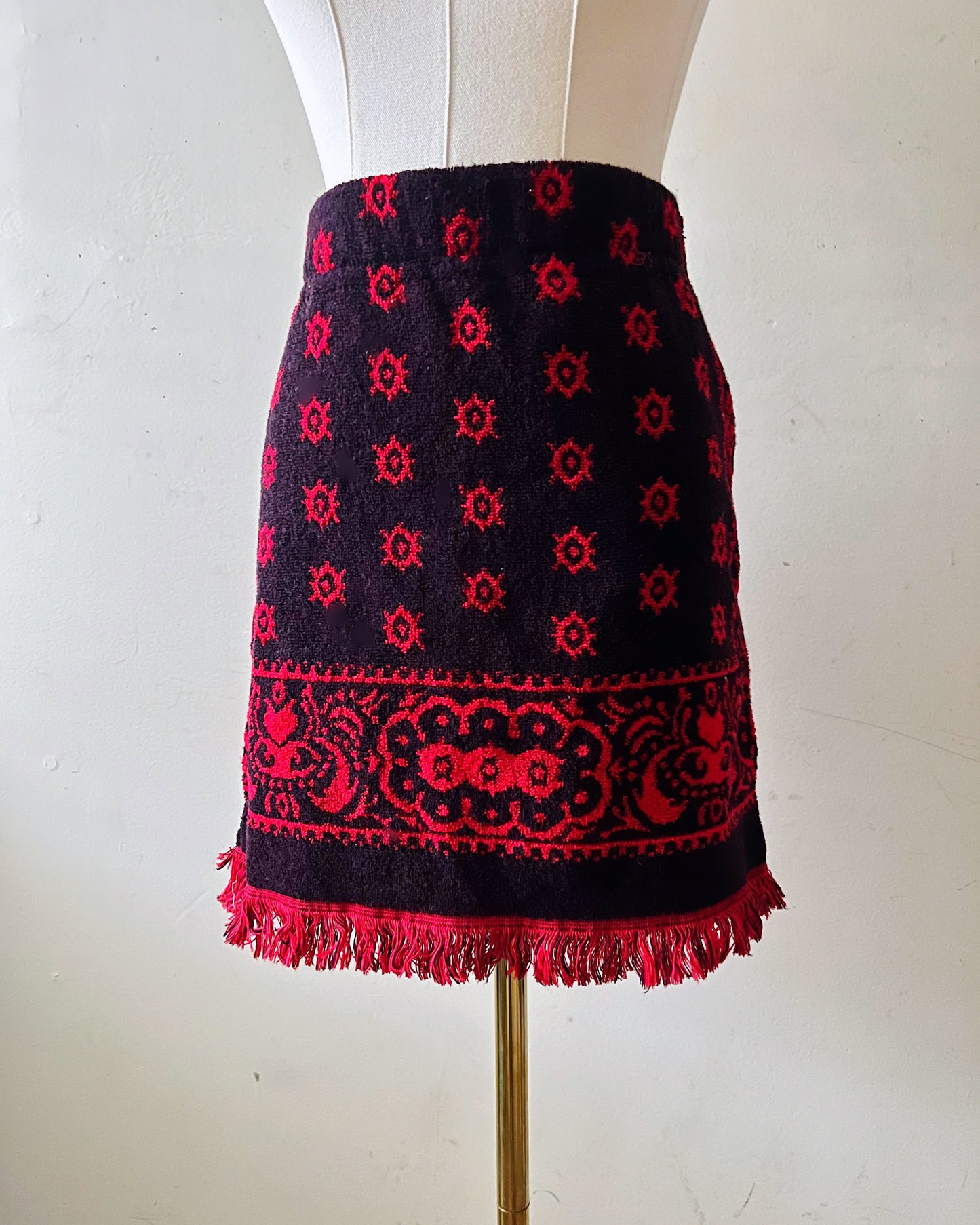Bandana Black Red Towel Mini Skirt| Size 2