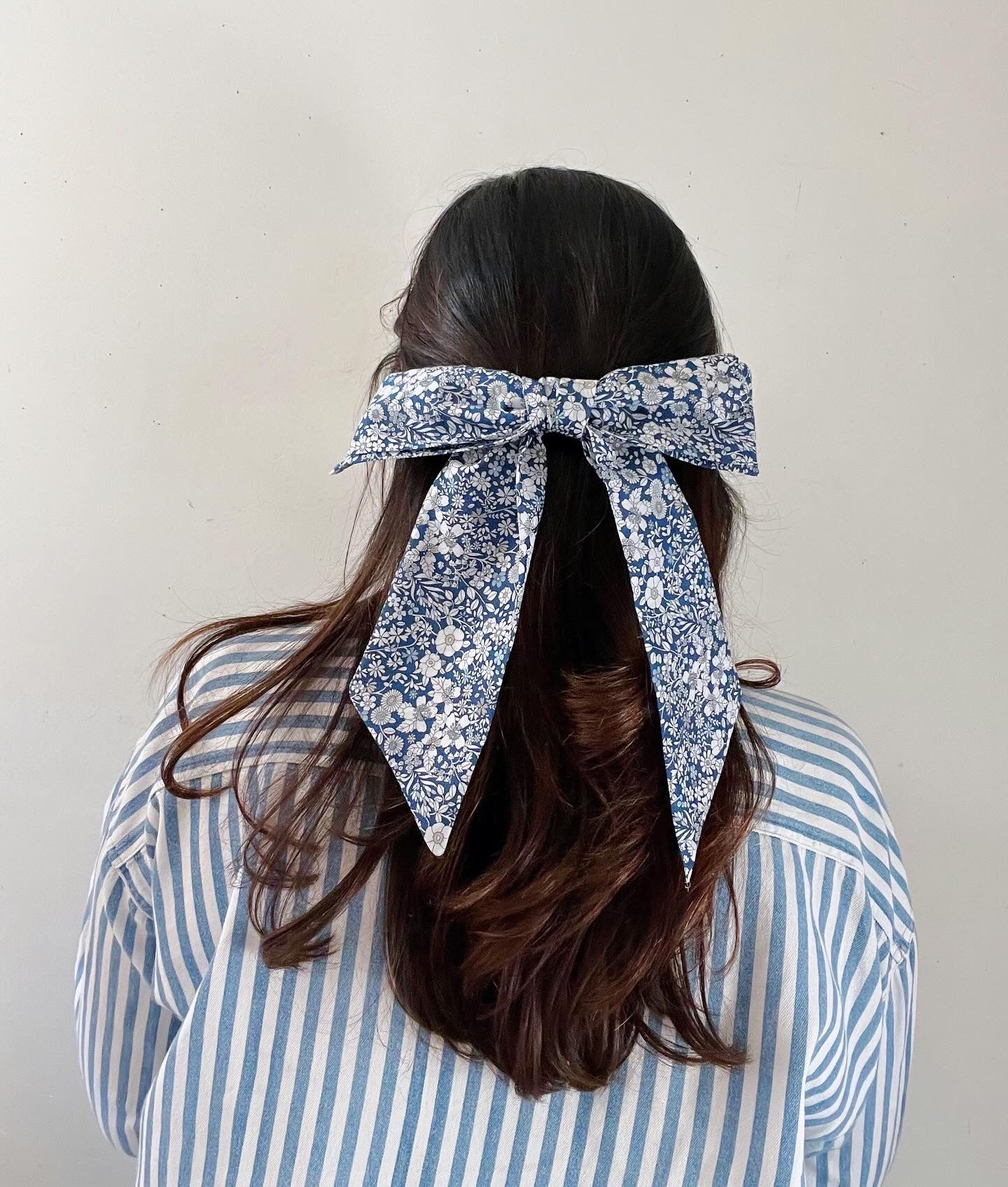 Large Double Bow Barrette- Liberty of London Blues