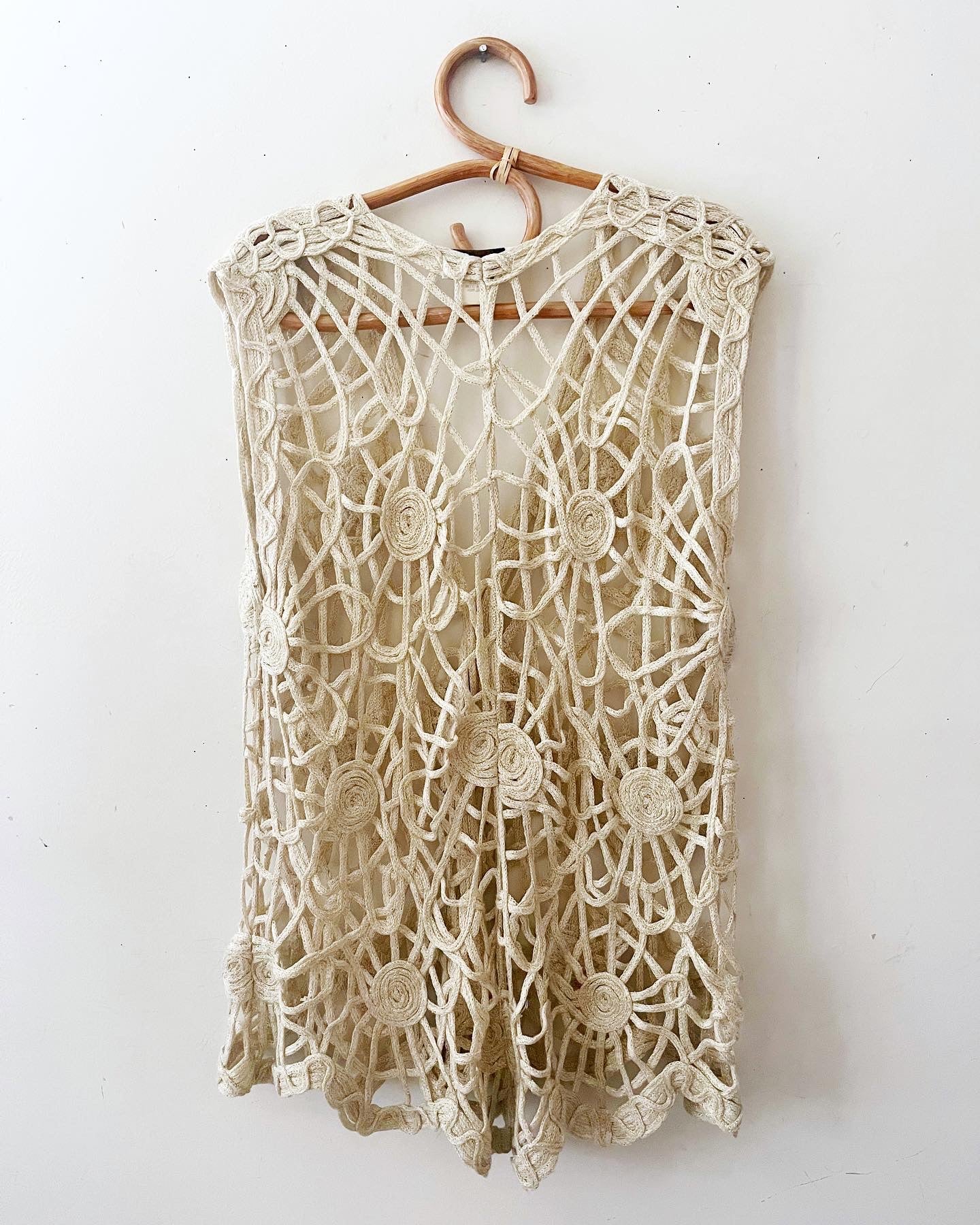 Cream Crochet Gold Metallic Vest