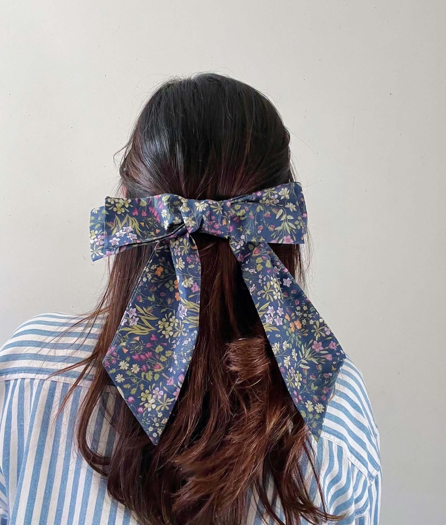 Large Double Bow Barrette- Peacock Florals