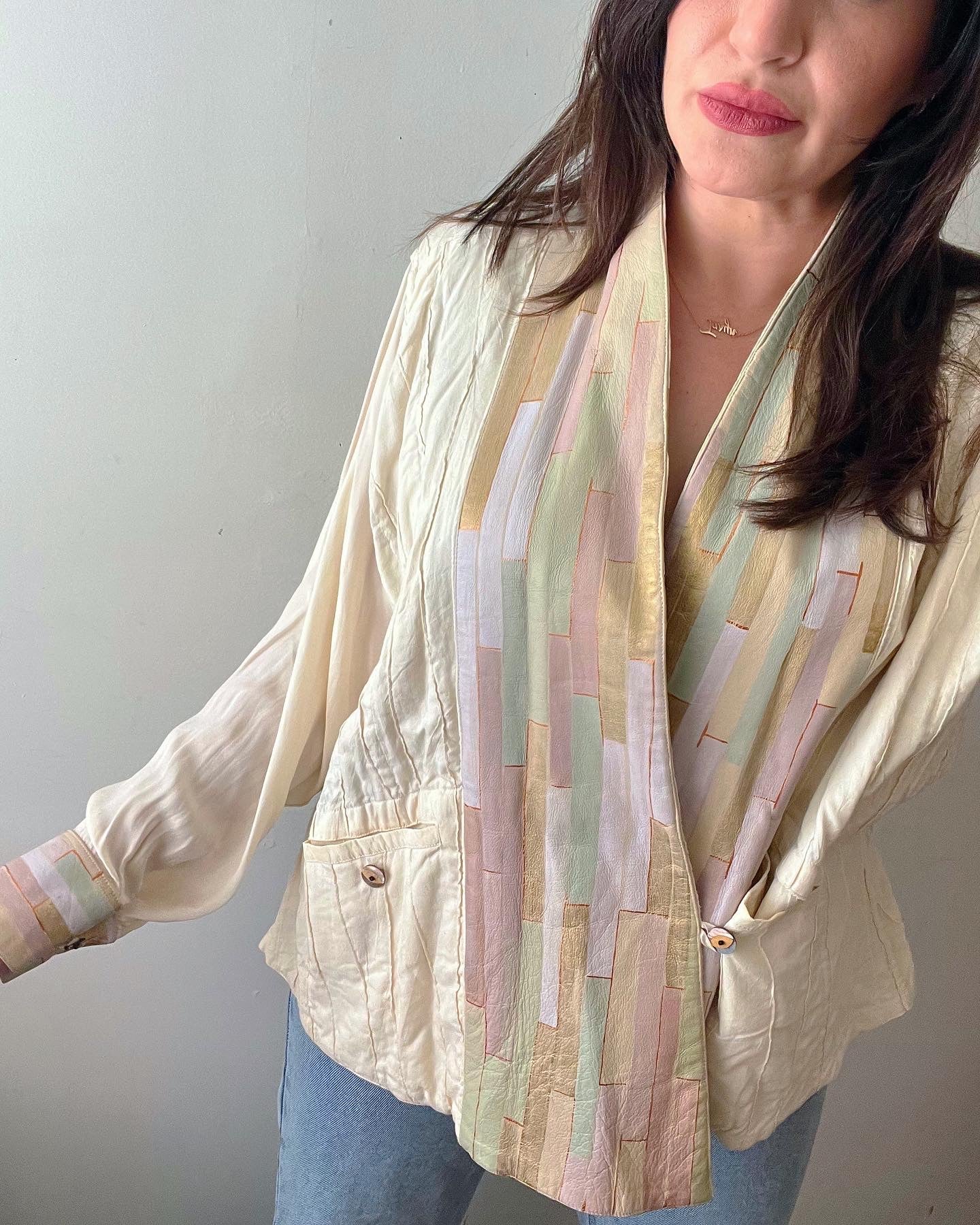 Reversible Hand Painted Leather Silk Jacket