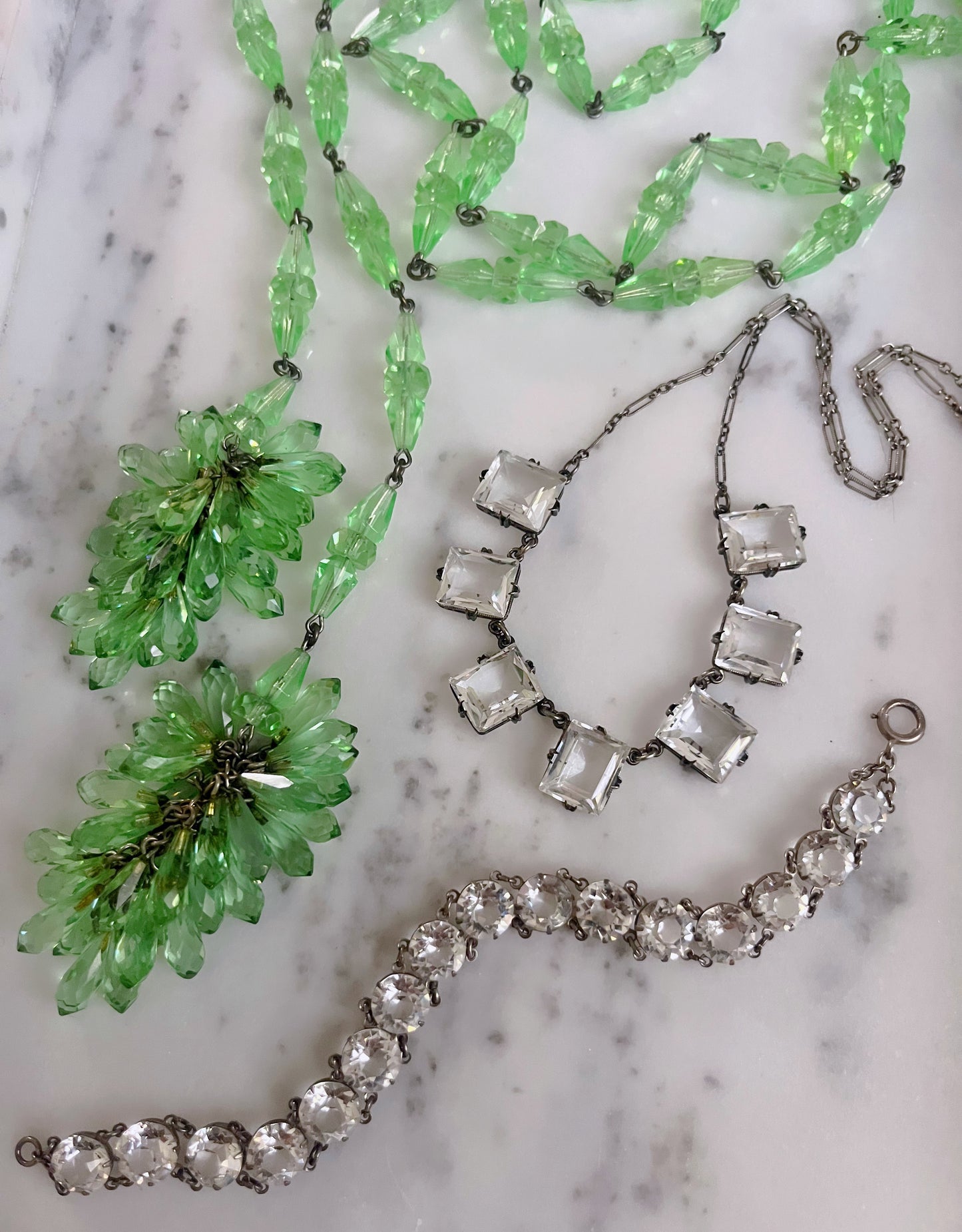 Pistachio Crystal Glass Wrap Lariat Necklace