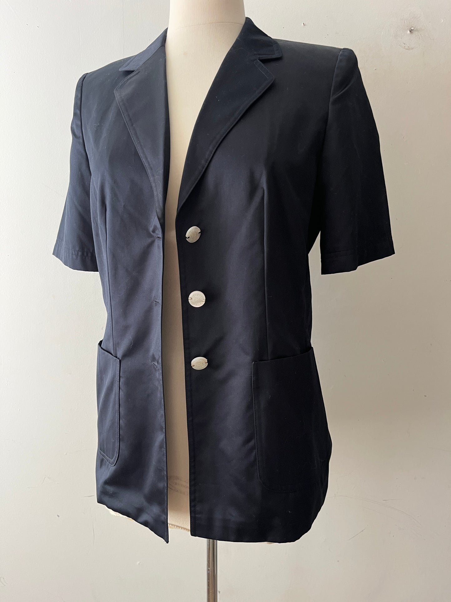 Escada Black Satine Cotton Short Sleeve Blazer| S/M