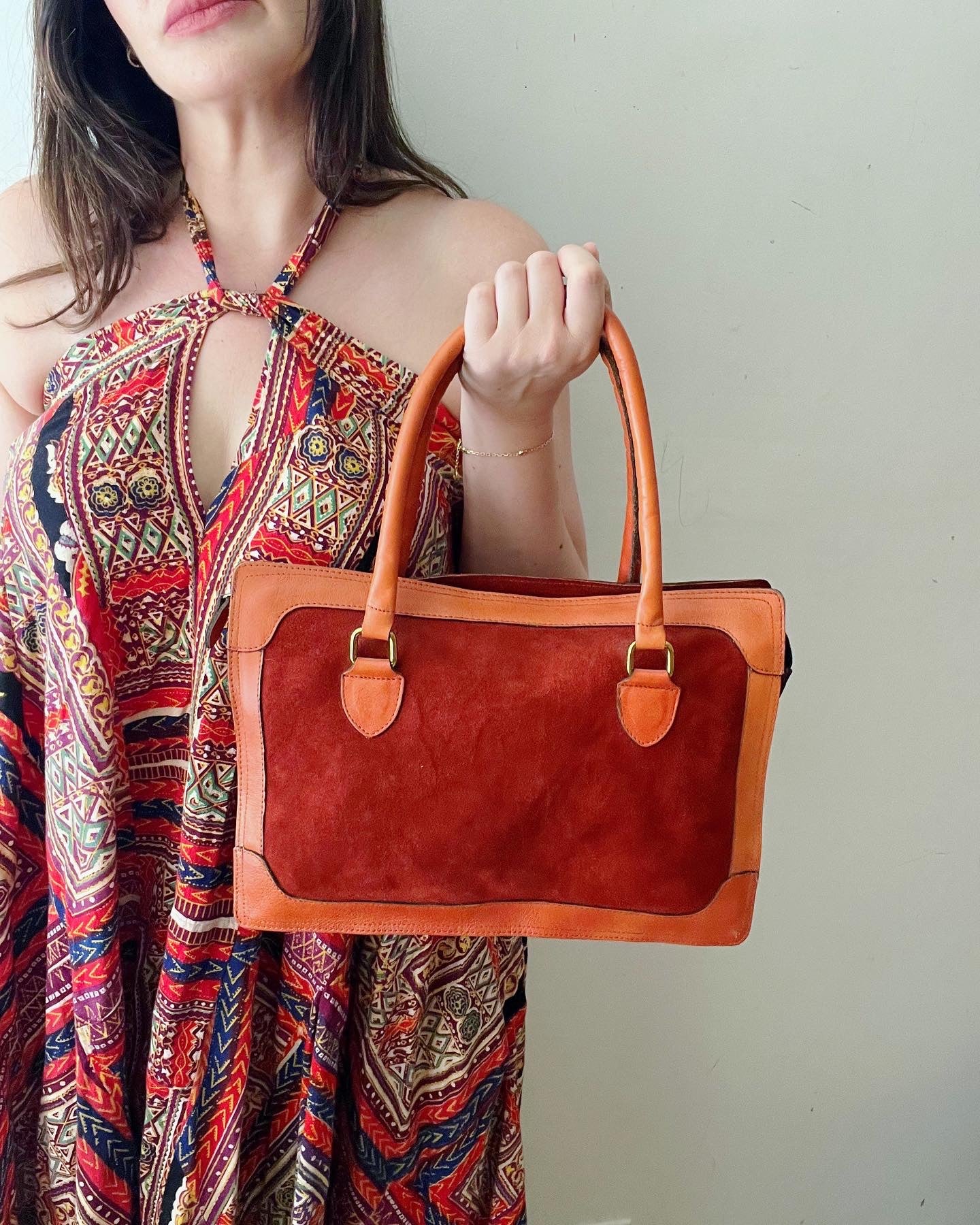 Rust Suede Leather Handbag
