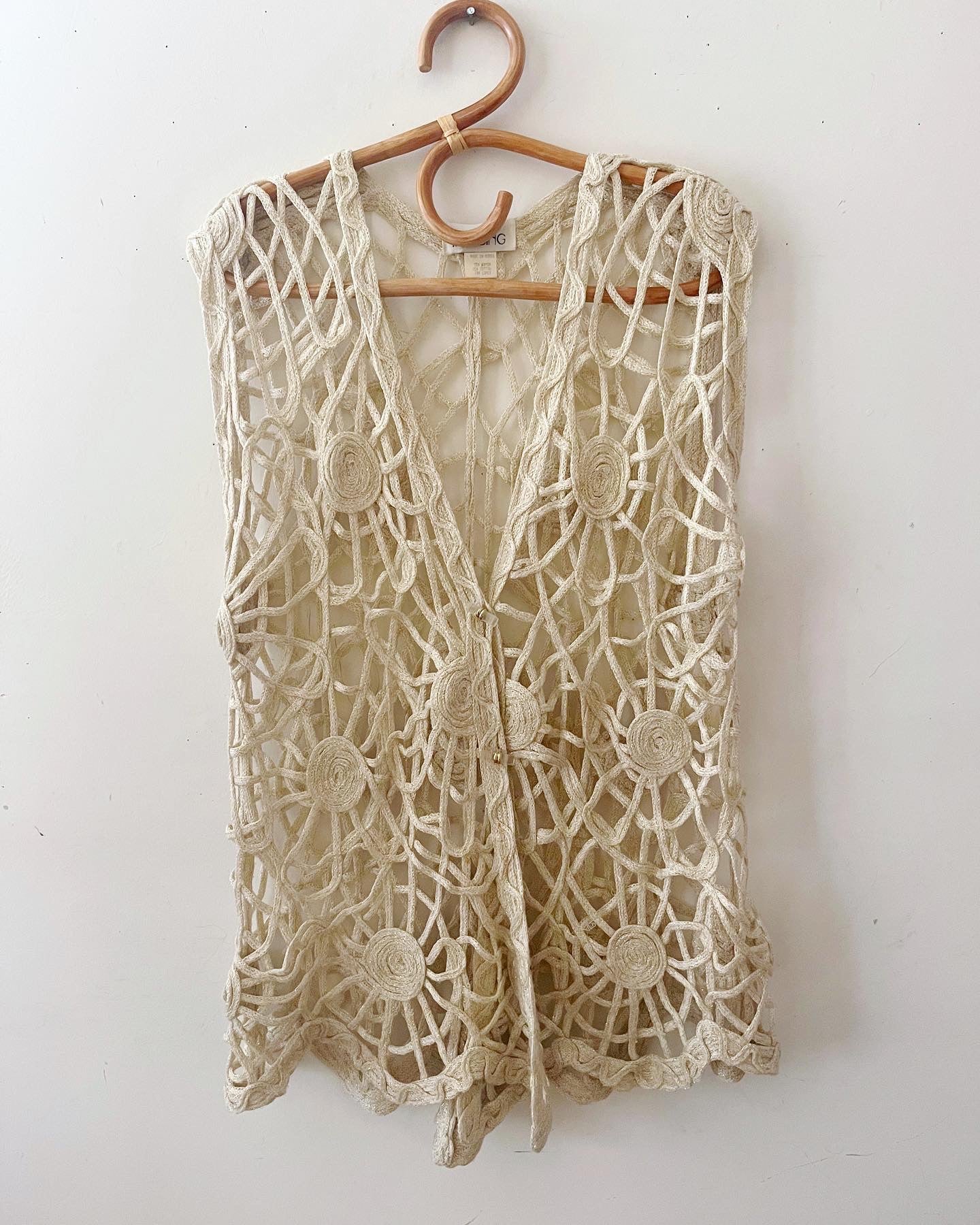 Cream Crochet Gold Metallic Vest
