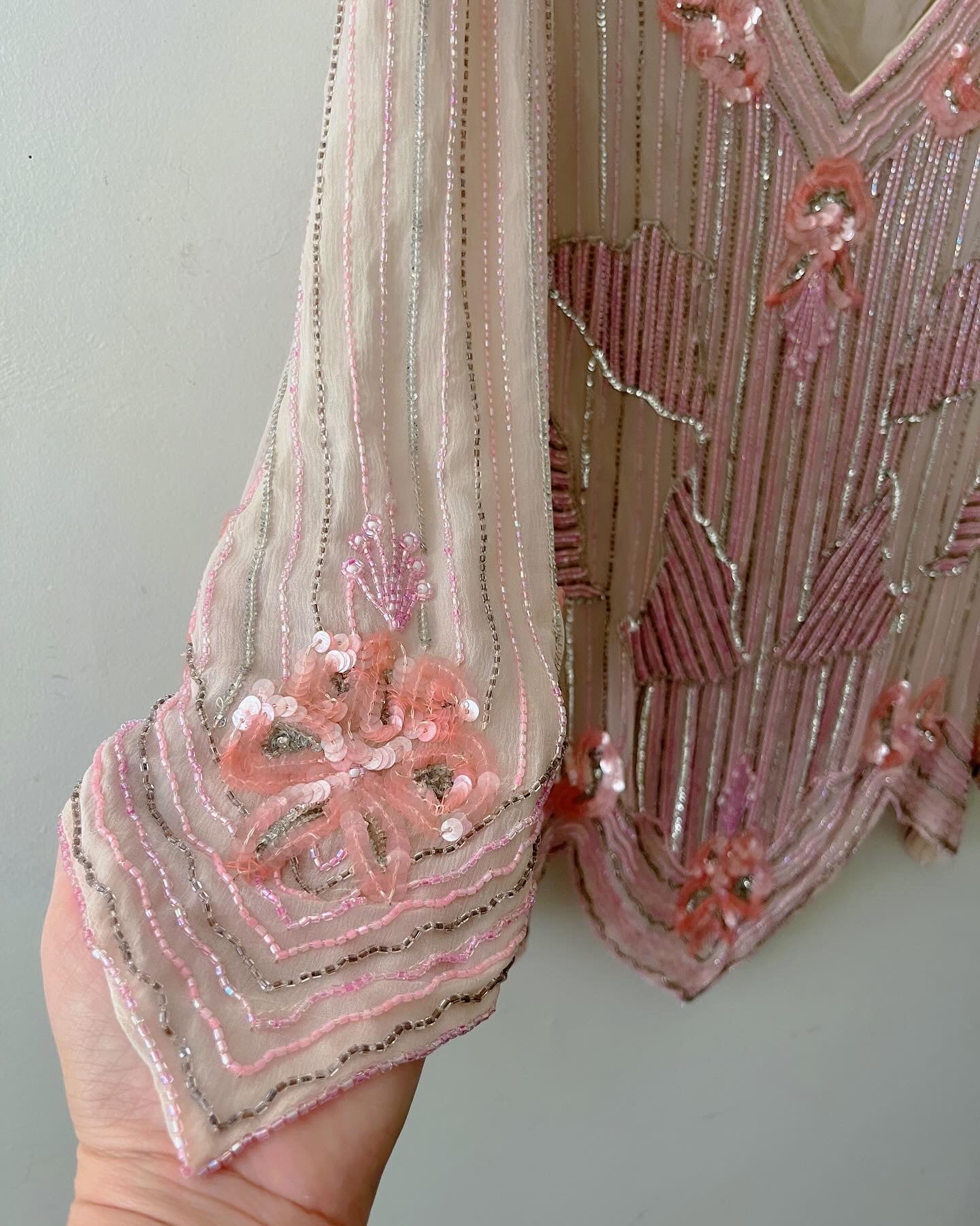 Pink Sequined & Silver Beaded Top | S/M