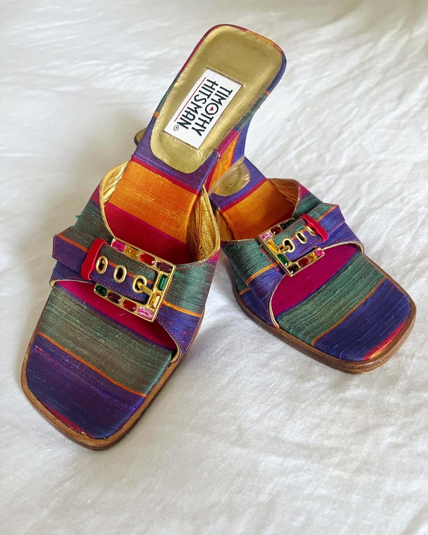 Charmeuse Silk Jeweled Slide Heels