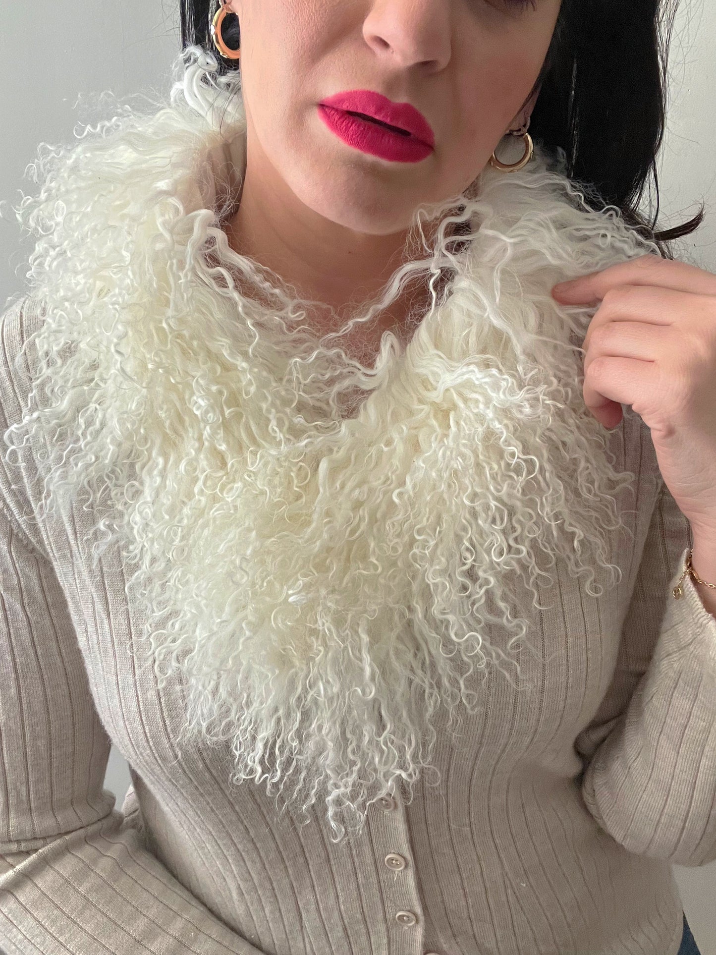 Mongolian Fur Collar Scarf| Ivory