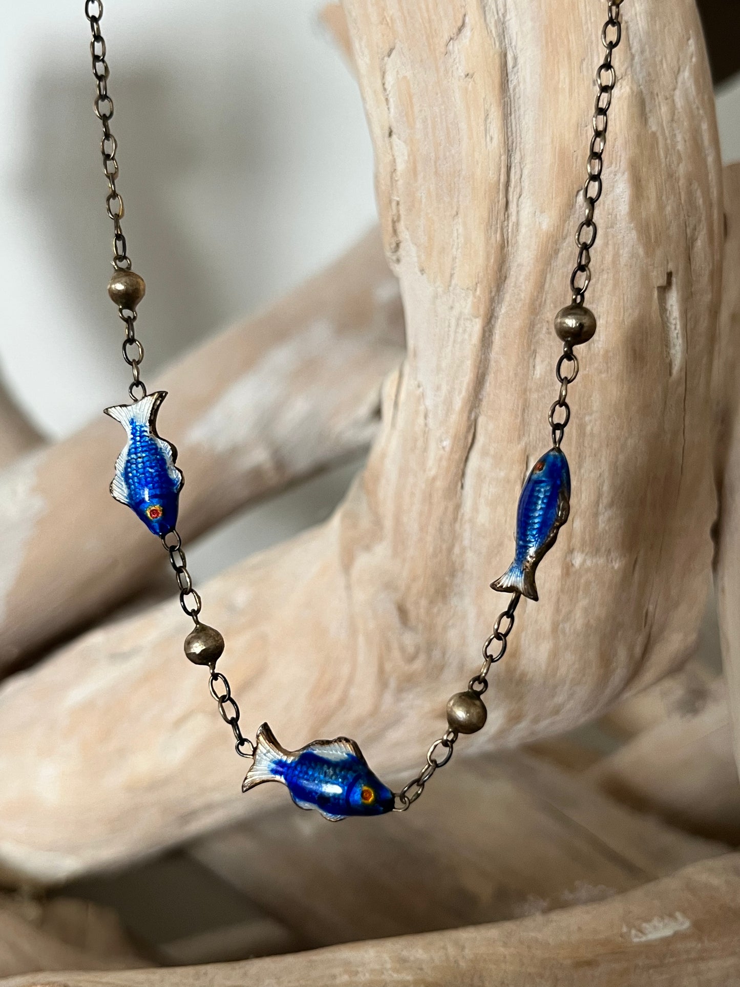 Sterling Blue Fish Enamel Necklace