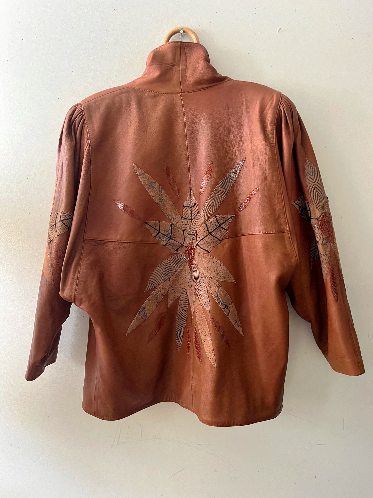 Floral Patched Leather Jacket| Large