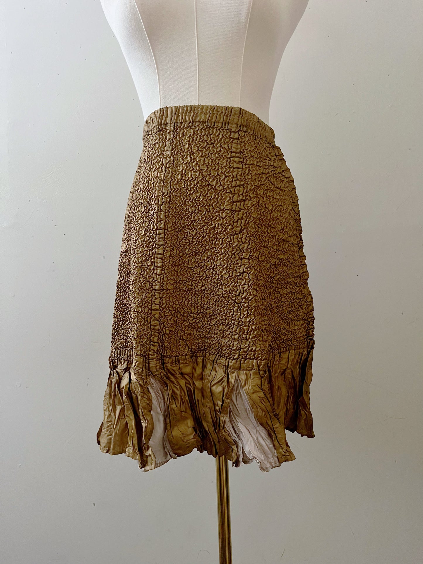 Mermaid Silk Blend Crinkle Skirt Mocha Bronze| M/L