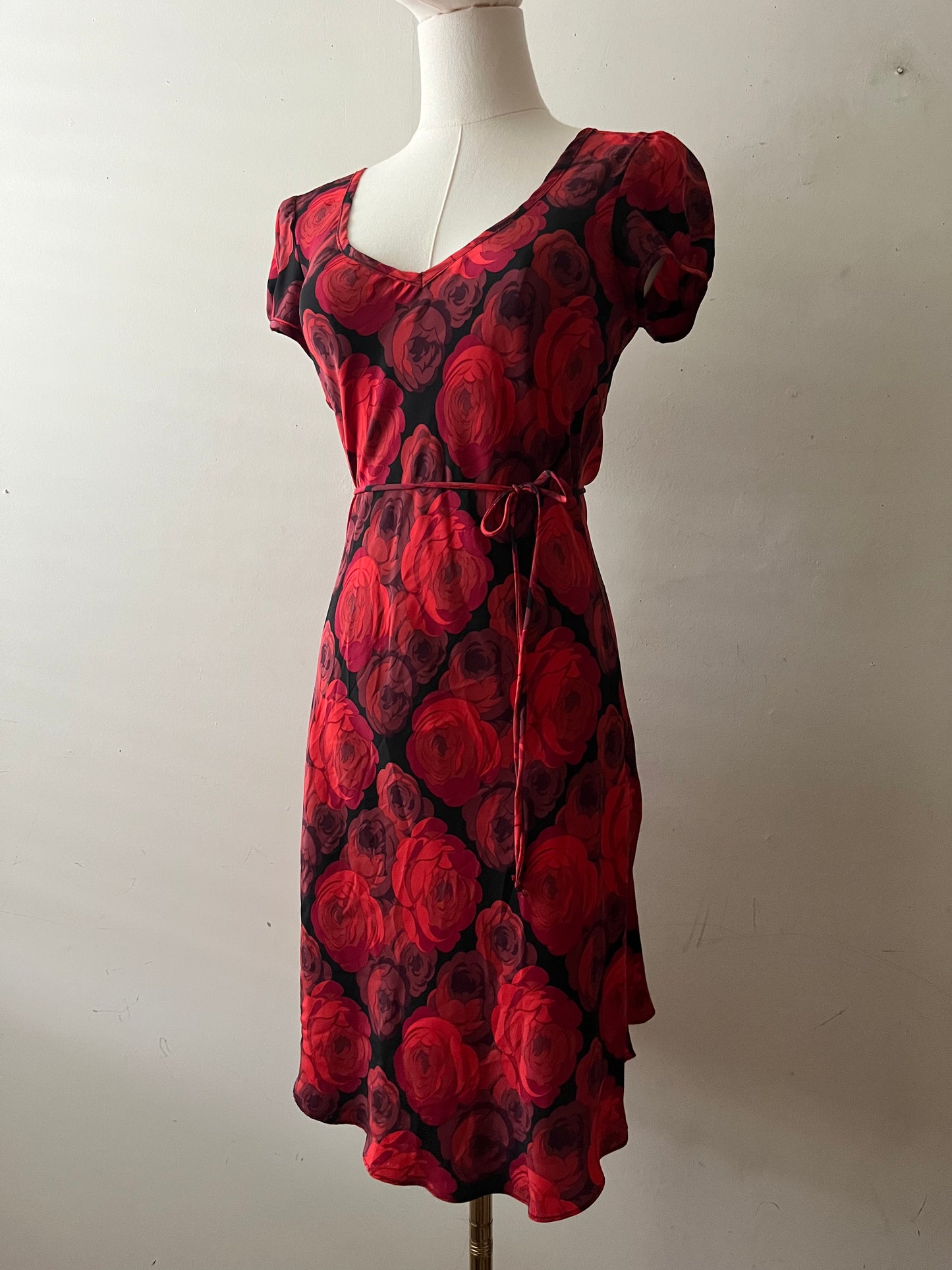 Betsey Johnson Rose Bias Silk Dress | S/M