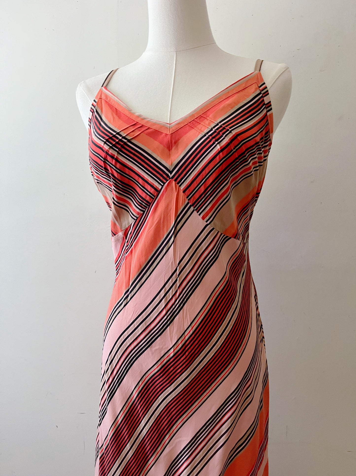 Silk Striped Fairy Hem Bias Silk Dress | Medium