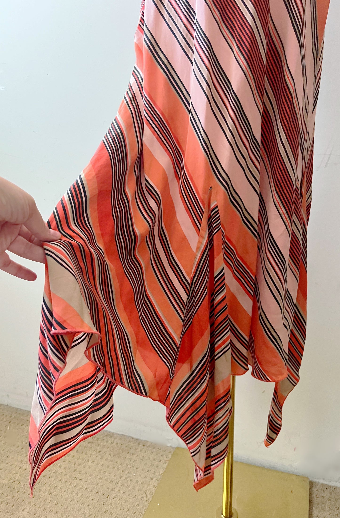 Silk Striped Fairy Hem Bias Silk Dress | Medium