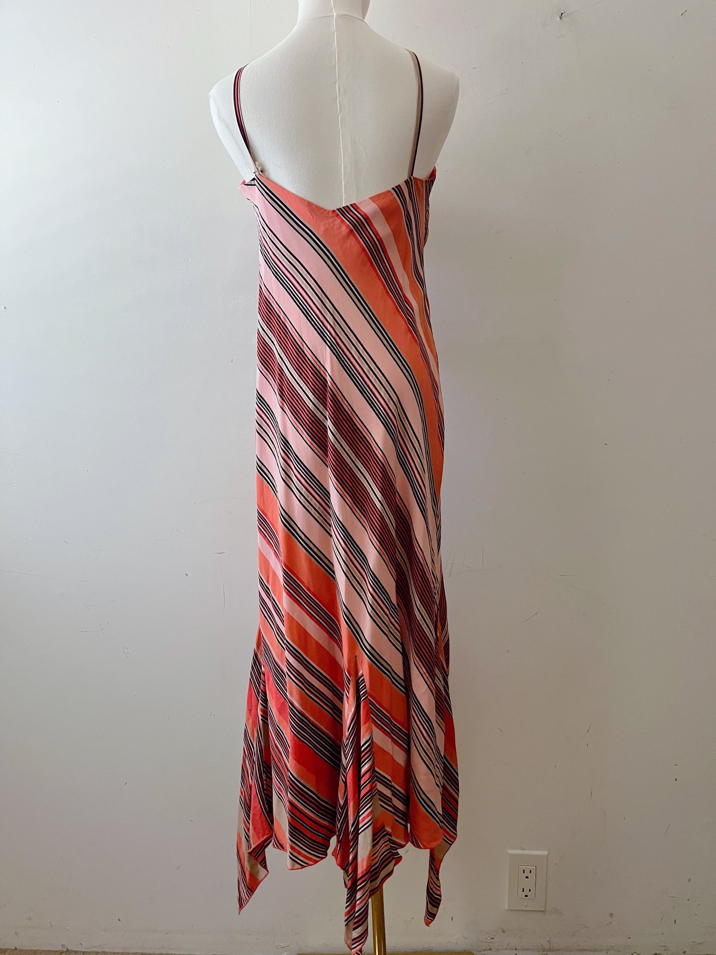 Silk Striped Fairy Hem Bias Silk Dress | Medium