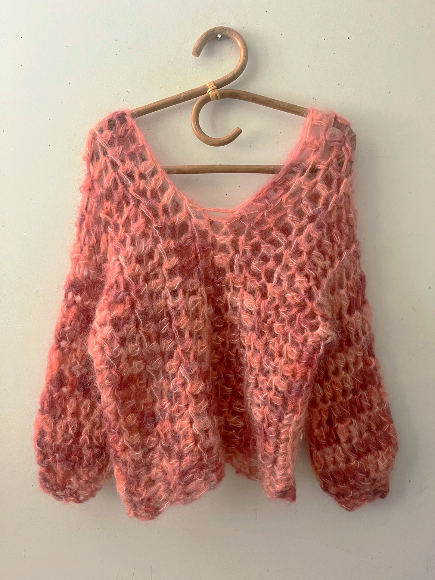 Chunky Strawberry Mohair Crocheted Sweater | S/M