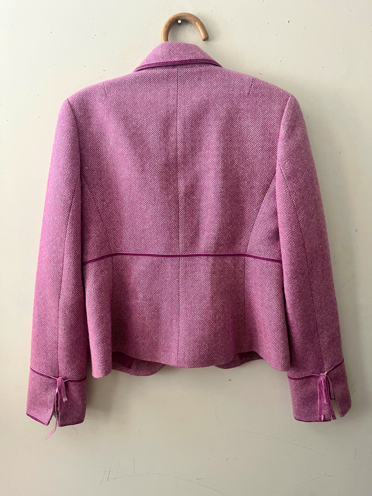 Mauve Velvet Trim Wool Weave Blazer| Medium