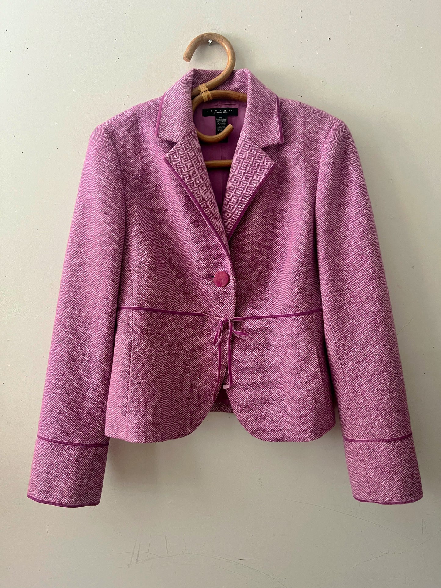 Mauve Velvet Trim Wool Weave Blazer| Medium