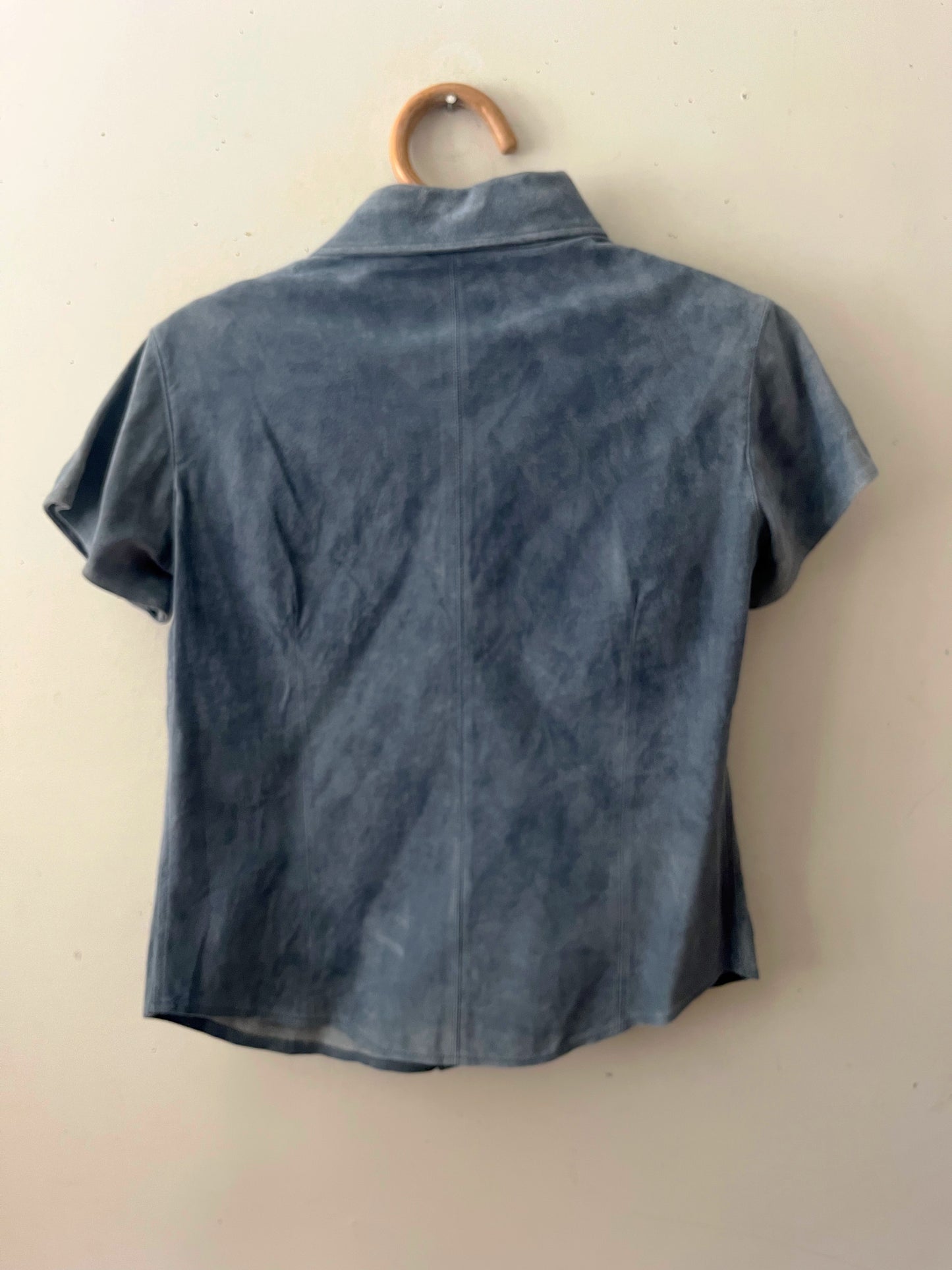 Muted Blue Gray Suede Top | Small