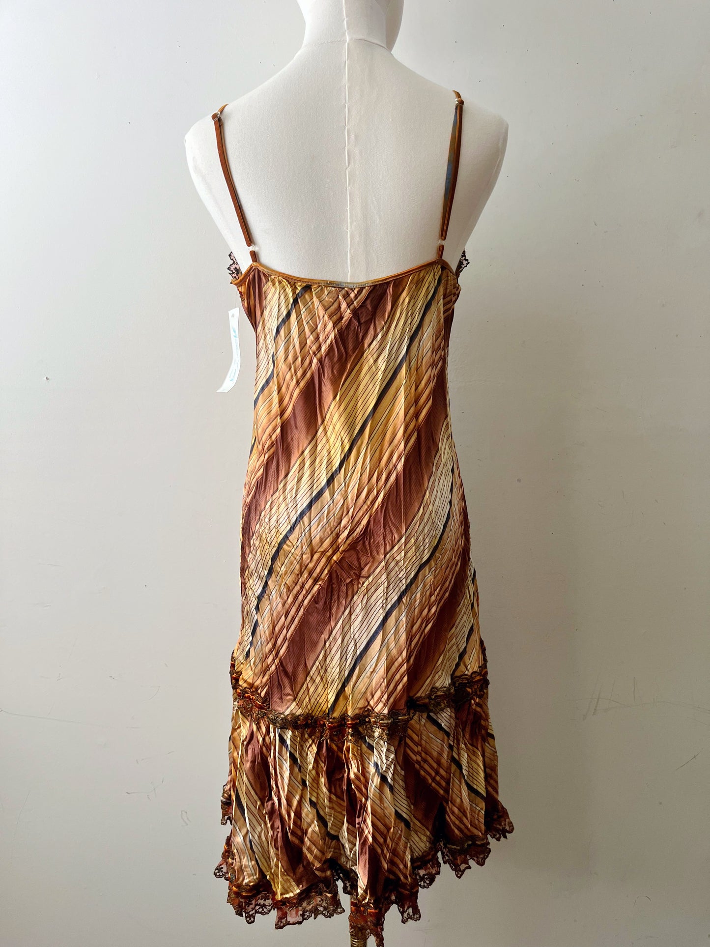 Satin Crinkle Striped Slip Dress Warm Honey| M/L