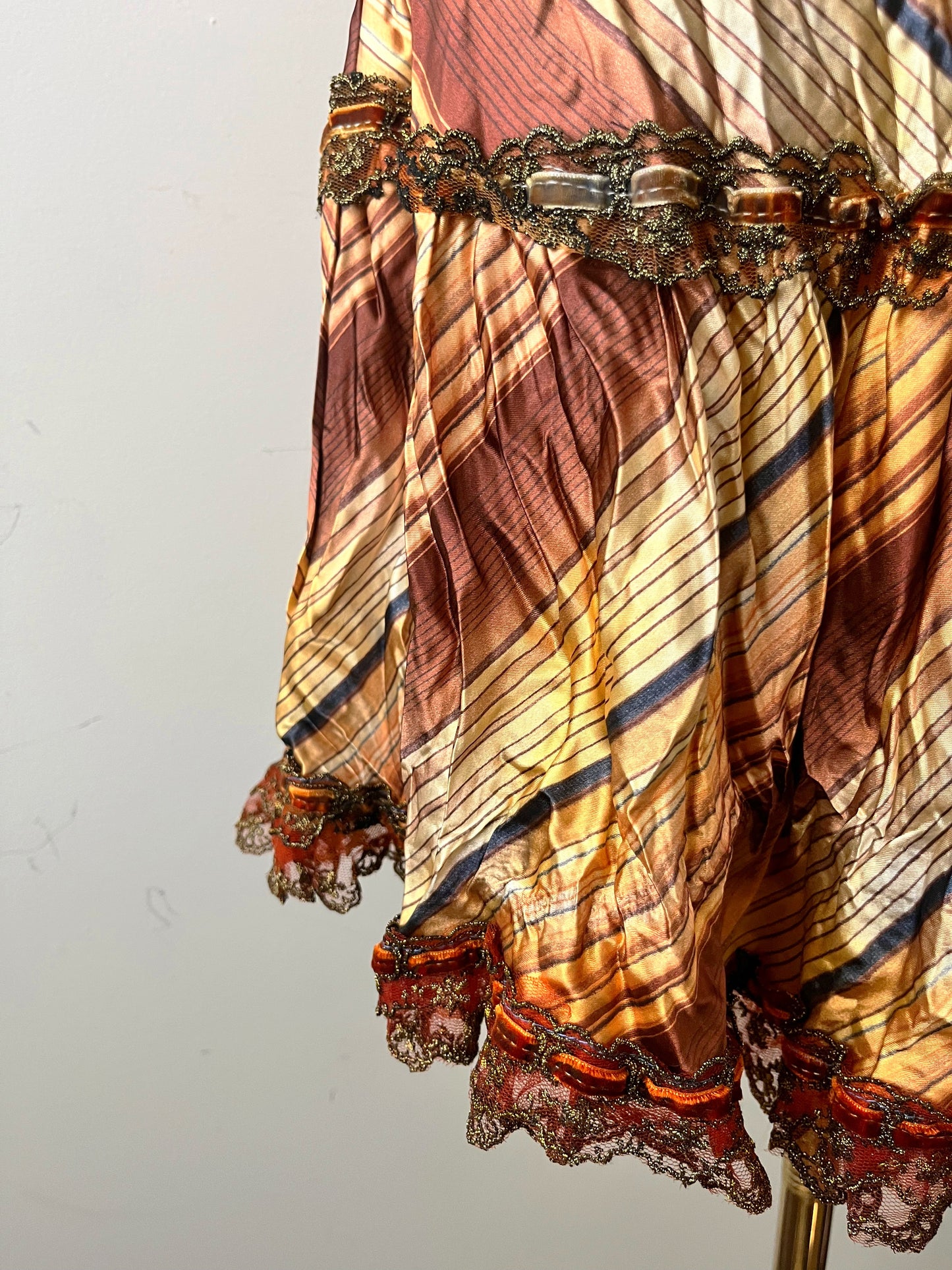 Satin Crinkle Striped Slip Dress Warm Honey| M/L