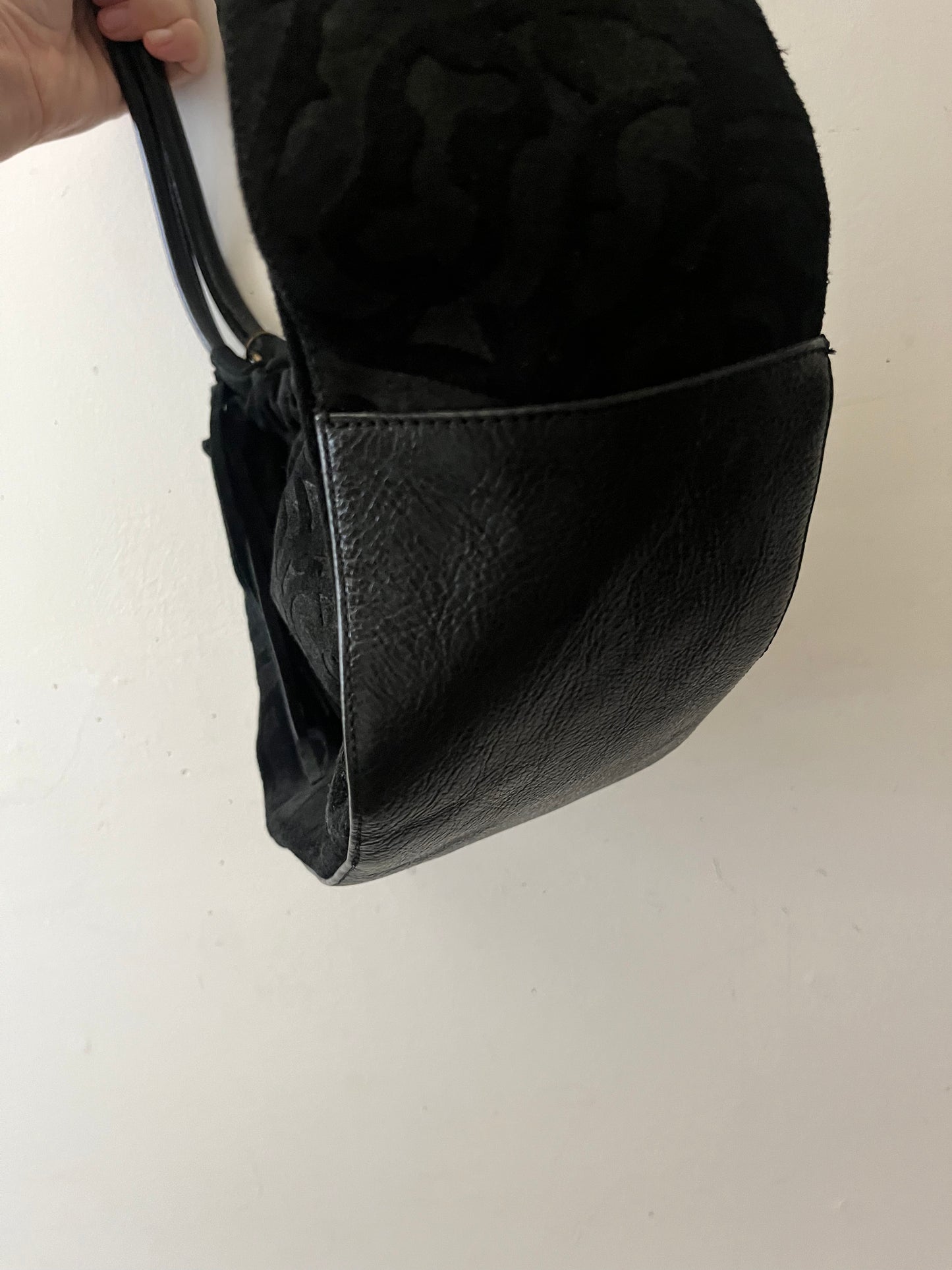 Embossed Rose Suede Leather Shoulder Purse