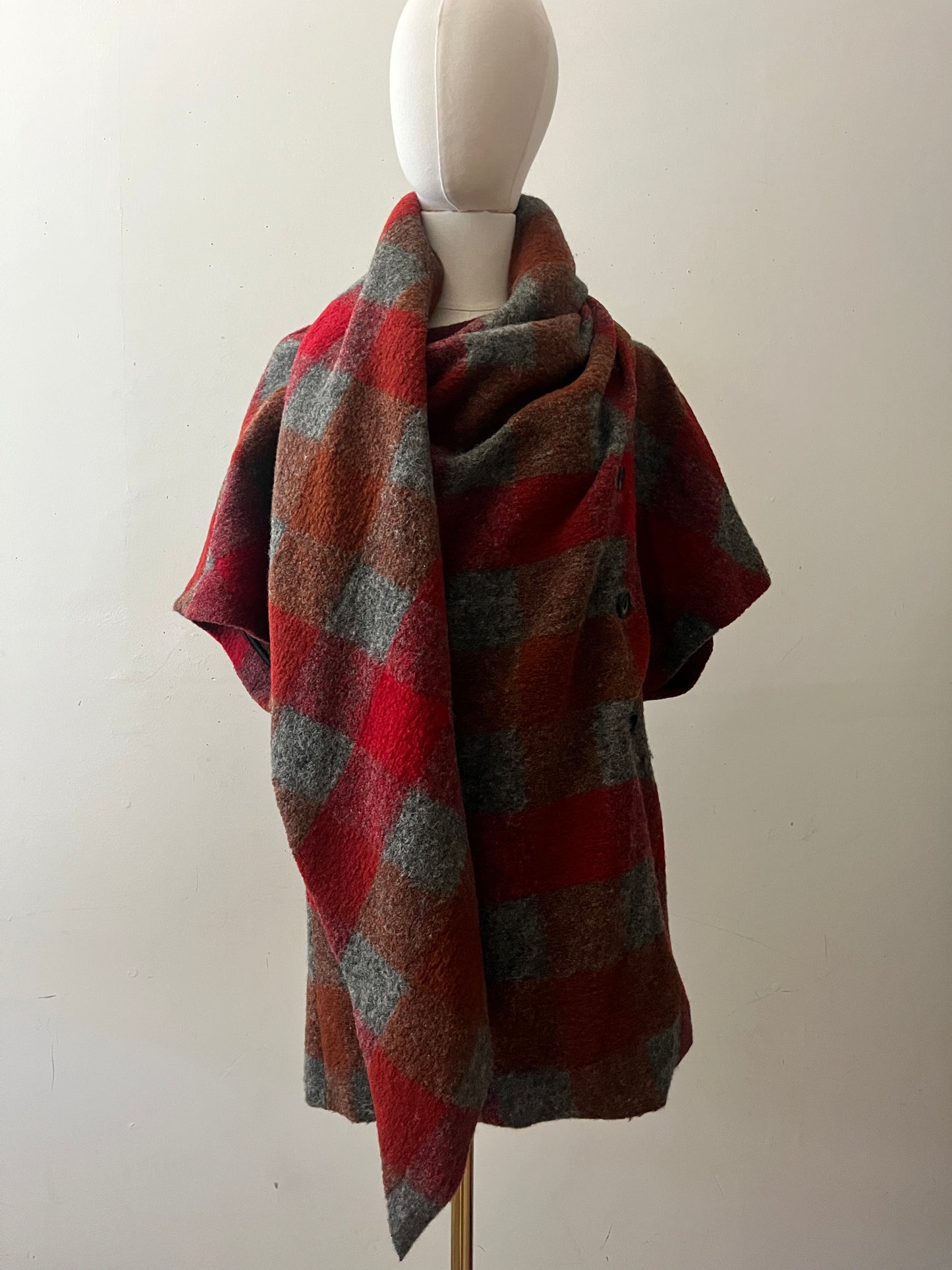 Plaid Knit Layering Scarf Jacket| M/L