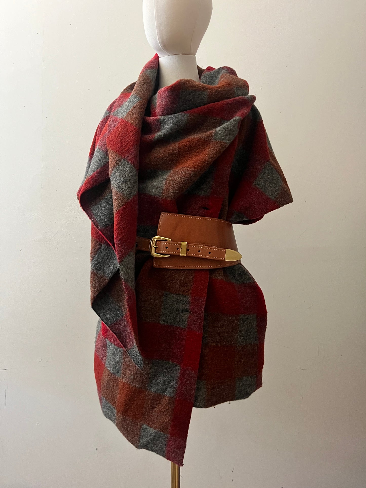 Plaid Knit Layering Scarf Jacket| M/L