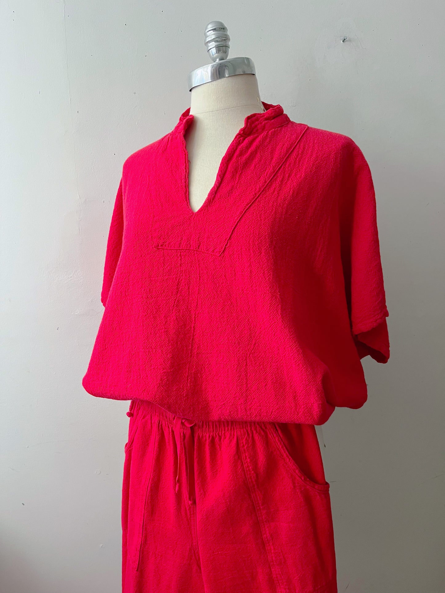 Cotton Canvas Top & Pants Set- Red| S/M
