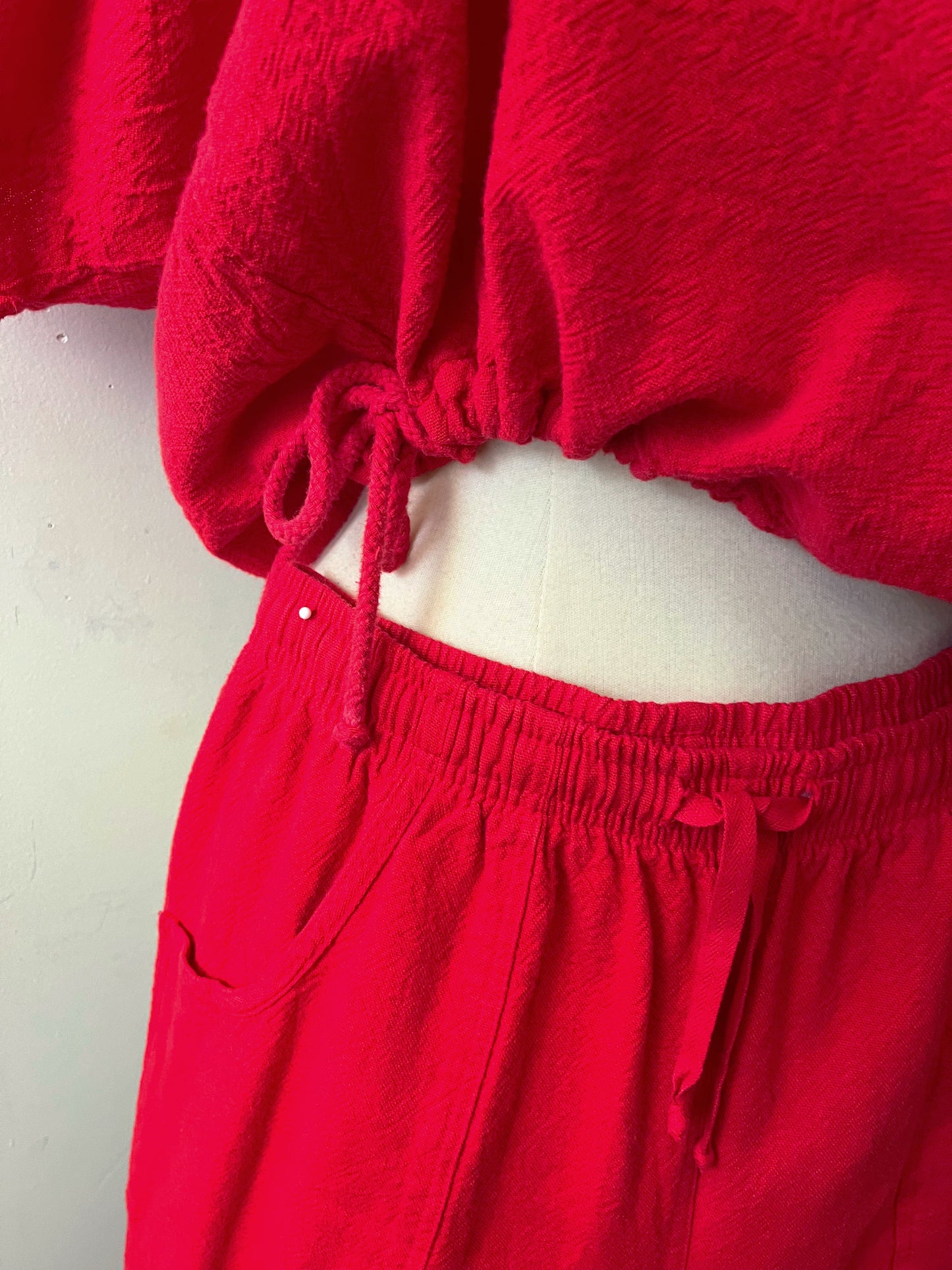 Cotton Canvas Top & Pants Set- Red| S/M