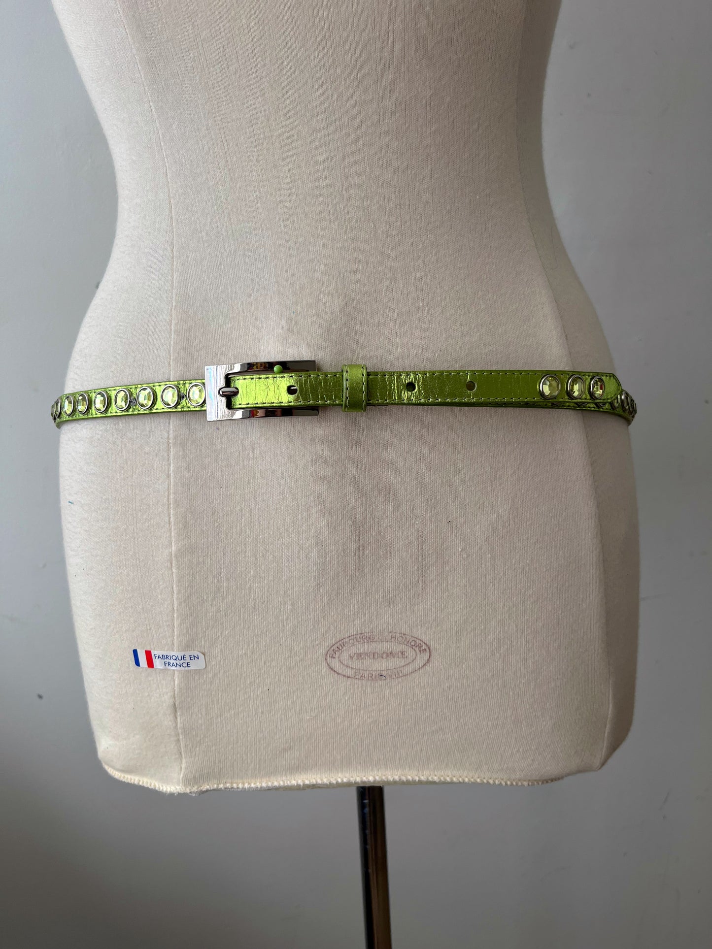 Jeweled Acid Green Leather Belt