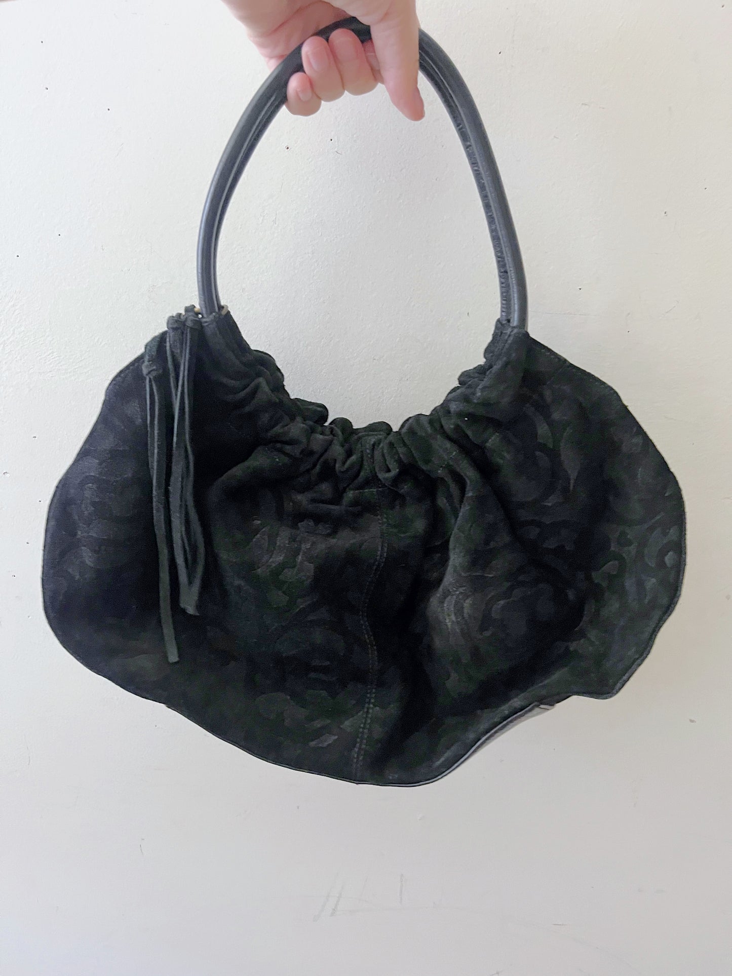 Embossed Rose Suede Leather Shoulder Purse