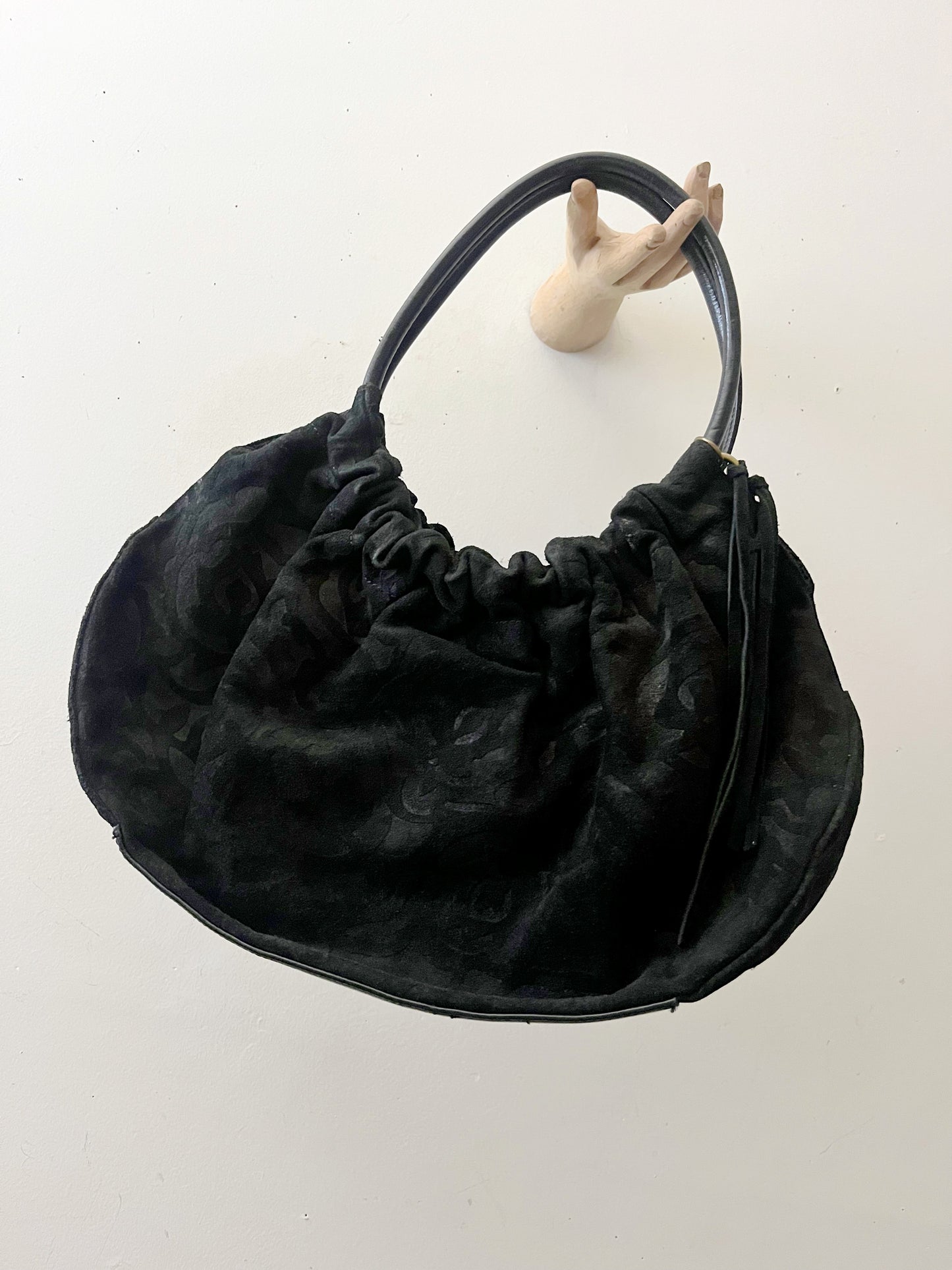 Embossed Rose Suede Leather Shoulder Purse