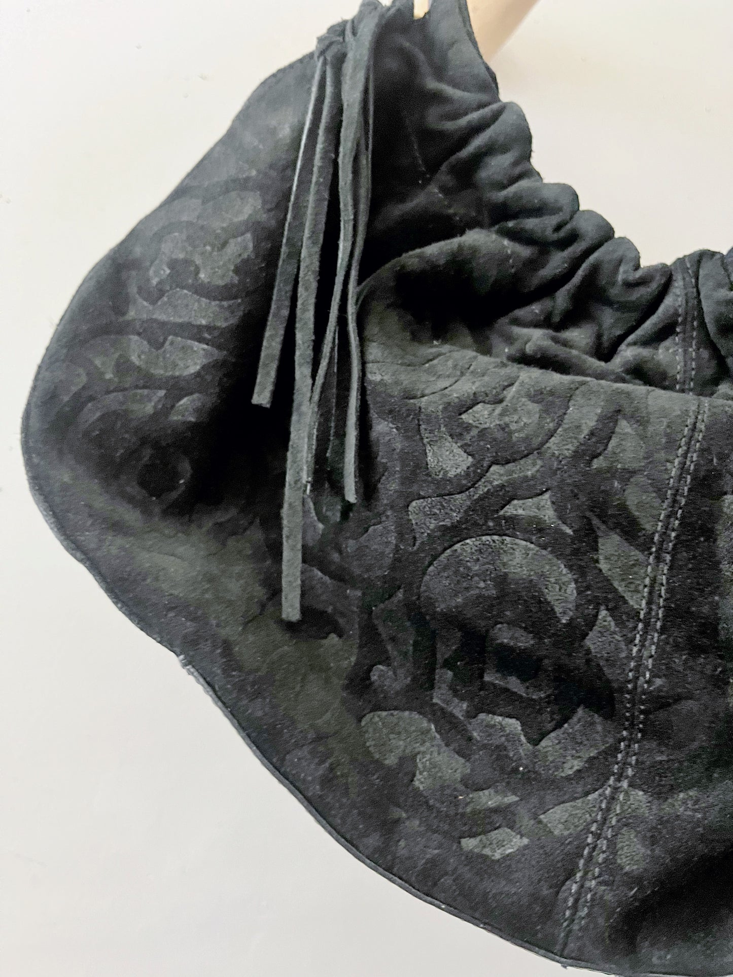 Embossed Rose Suede Leather Shoulder Purse