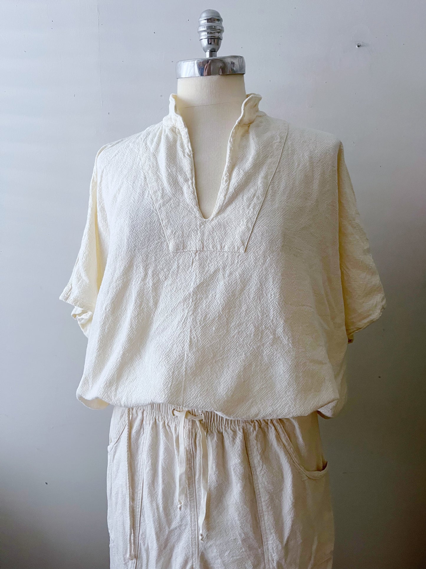 Cotton Canvas Top & Pants Set- Cream| S/M