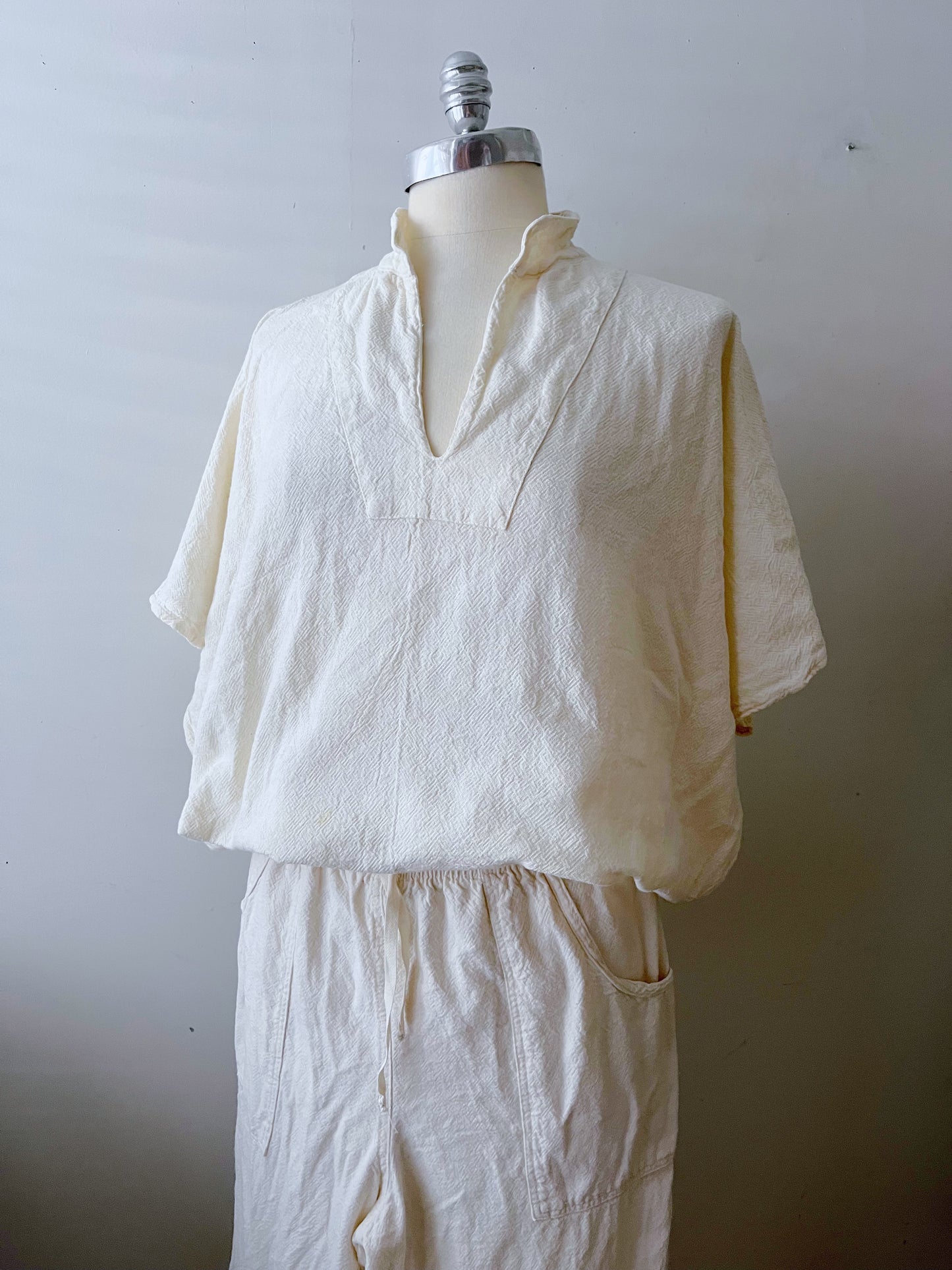 Cotton Canvas Top & Pants Set- Cream| S/M
