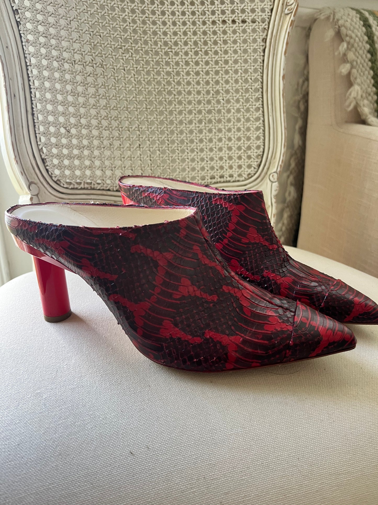 Red Snakeskin Mule Boot Shoes| Size 39
