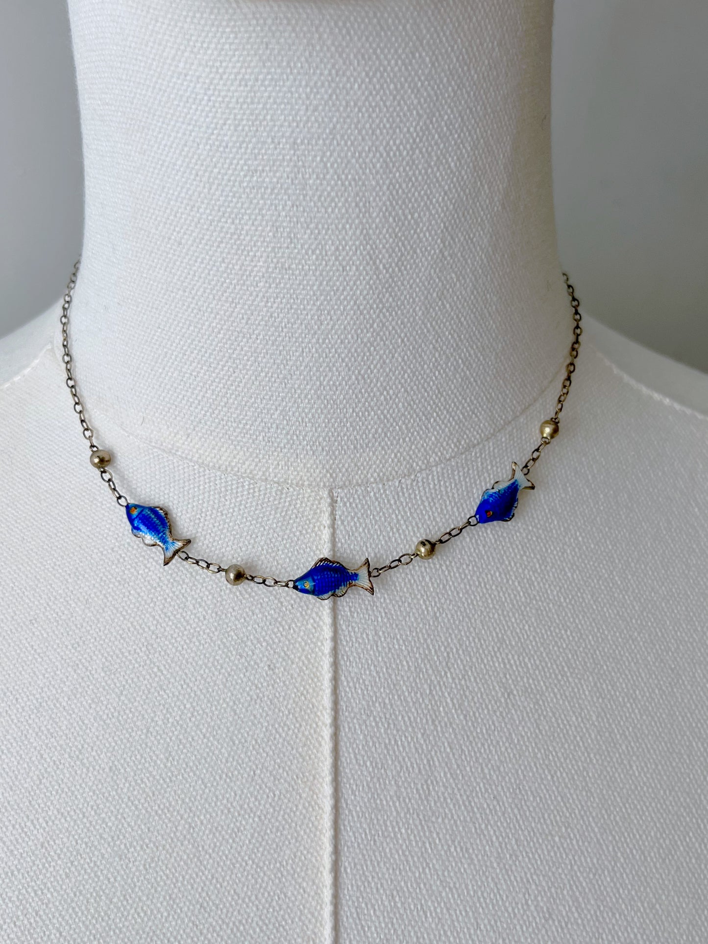Sterling Blue Fish Enamel Necklace