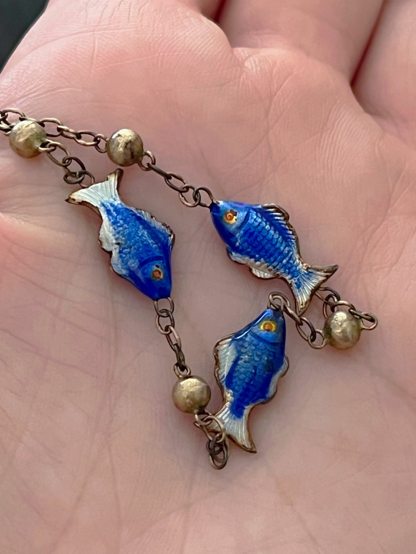 Sterling Blue Fish Enamel Necklace
