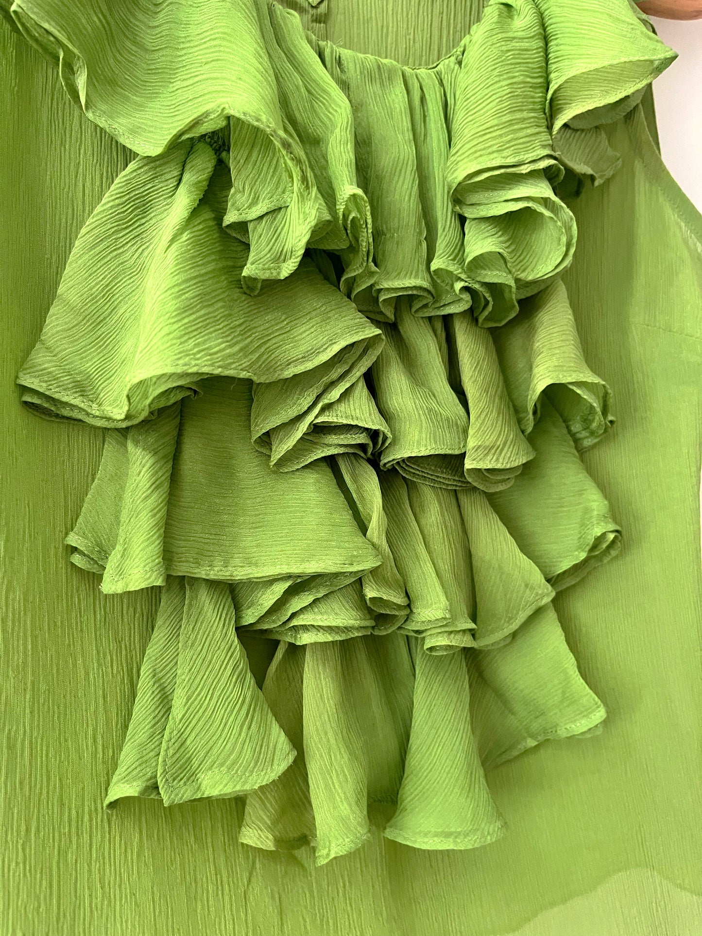 Avocado Sheer Silk Ruffle Top| Small