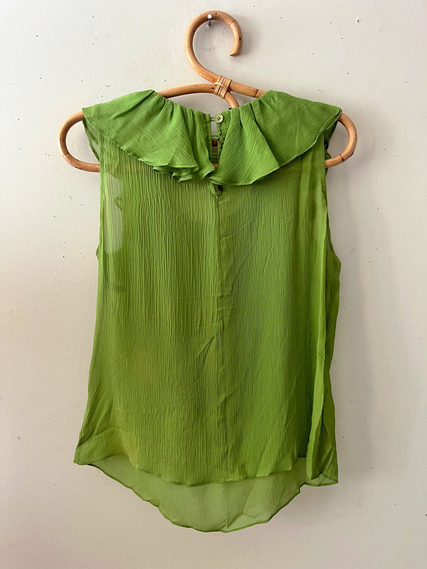 Avocado Sheer Silk Ruffle Top| Small