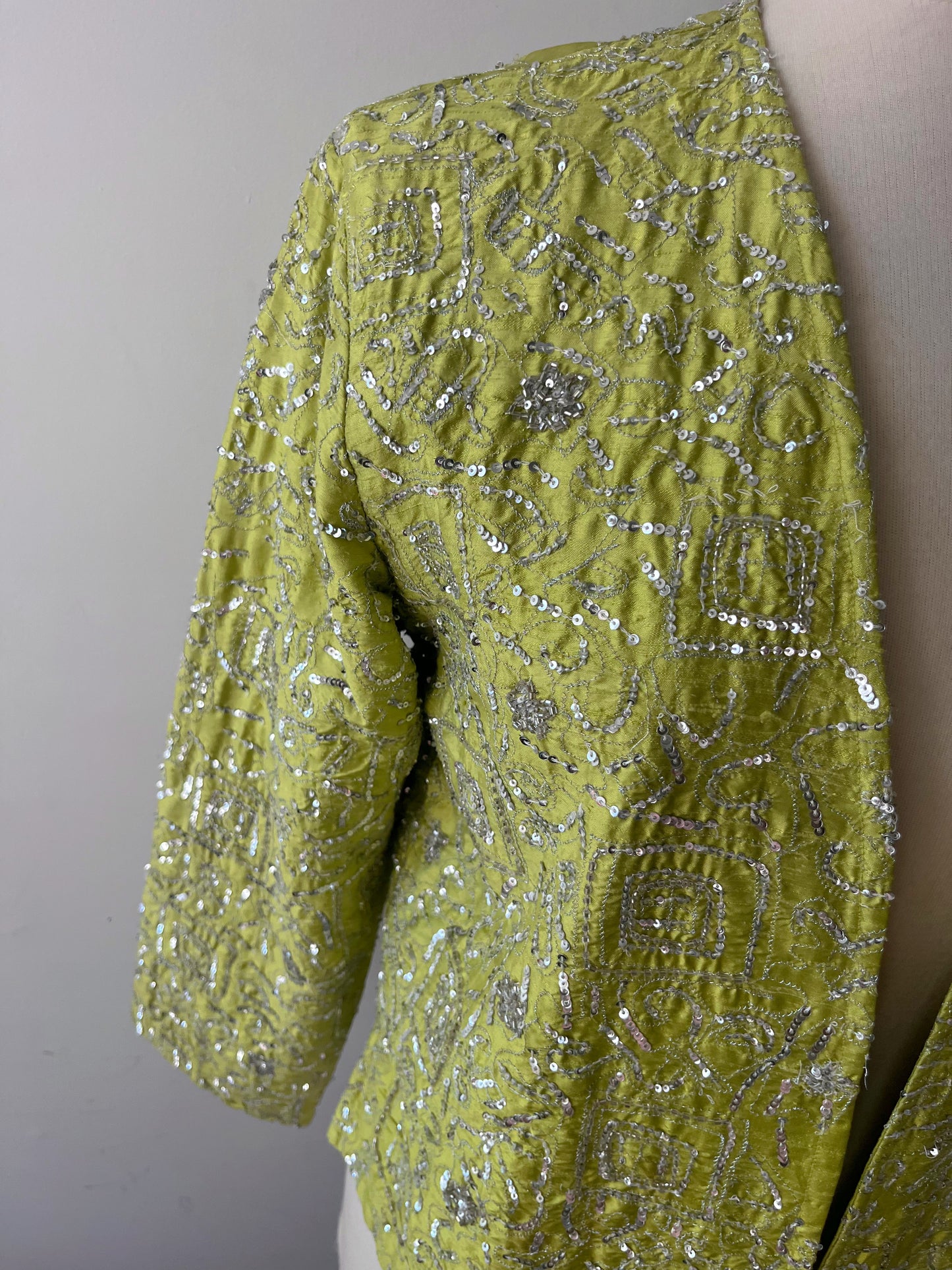 Chartreuse Silk Sequined Embellished Jacket| M/L