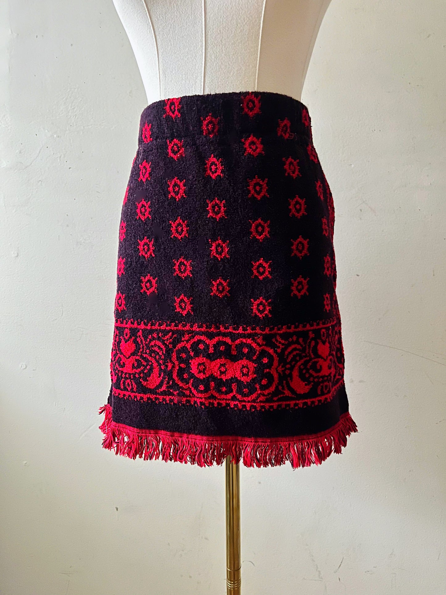 Bandana Black Red Towel Mini Skirt| Size 2