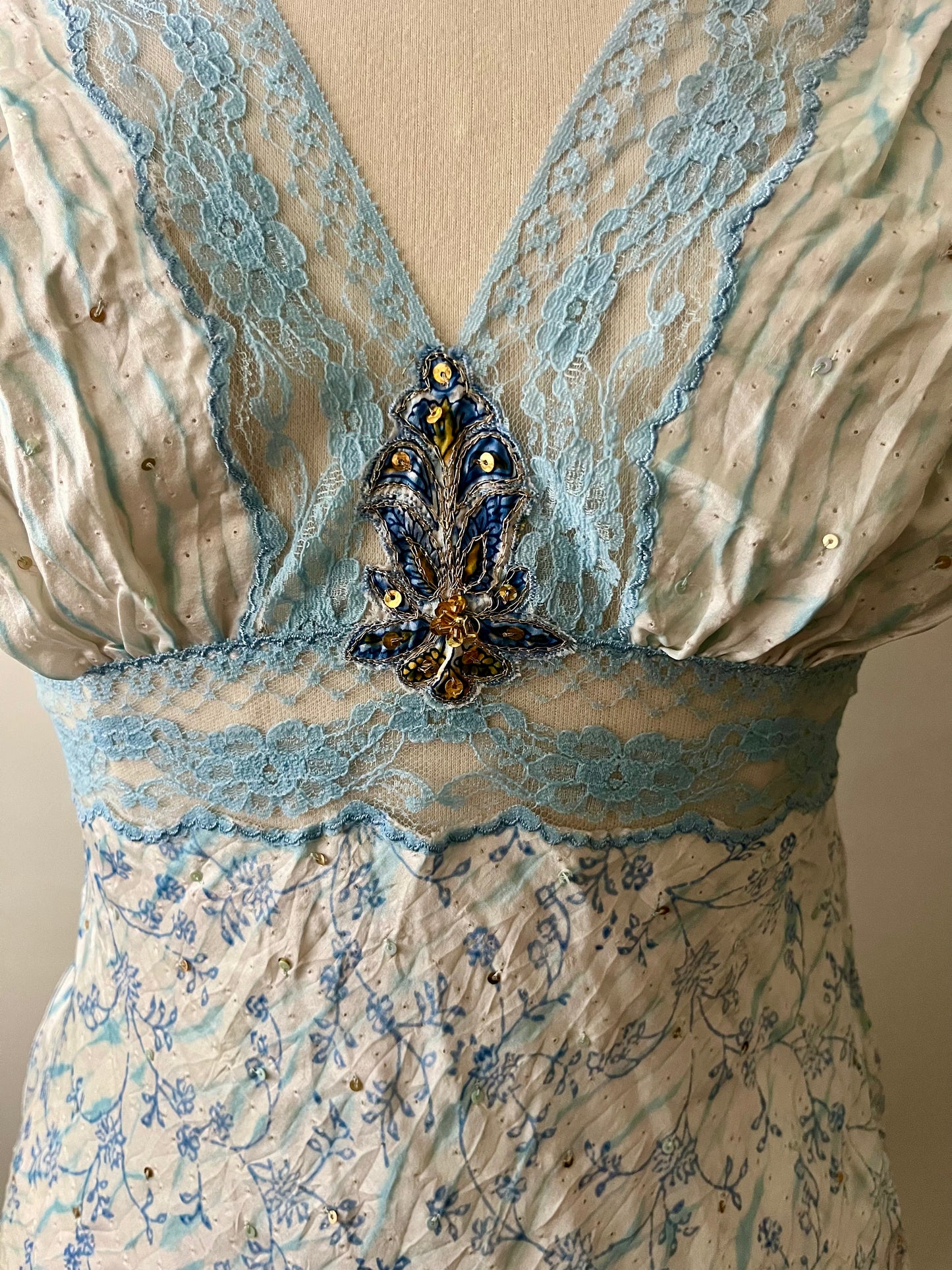 Silk & Lace Floral & Jewel Detail Top| Small