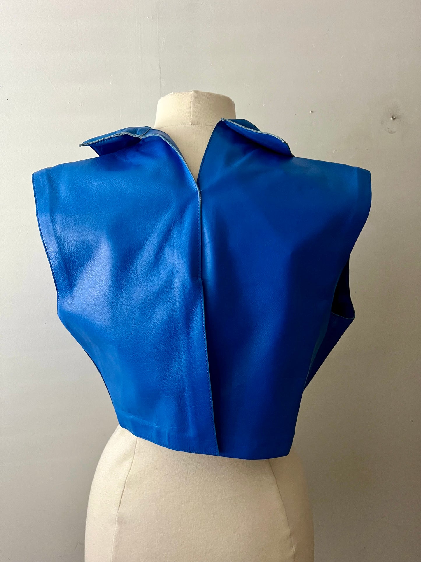 Marni Cobalt Blue Leather Cropped Vest| Medium
