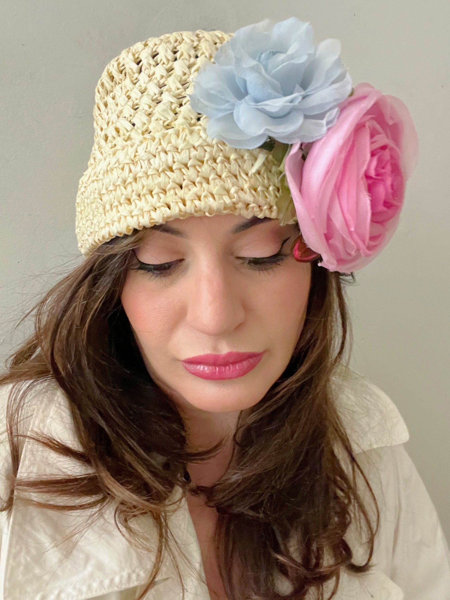 Raffia Weave Rosette Beanie