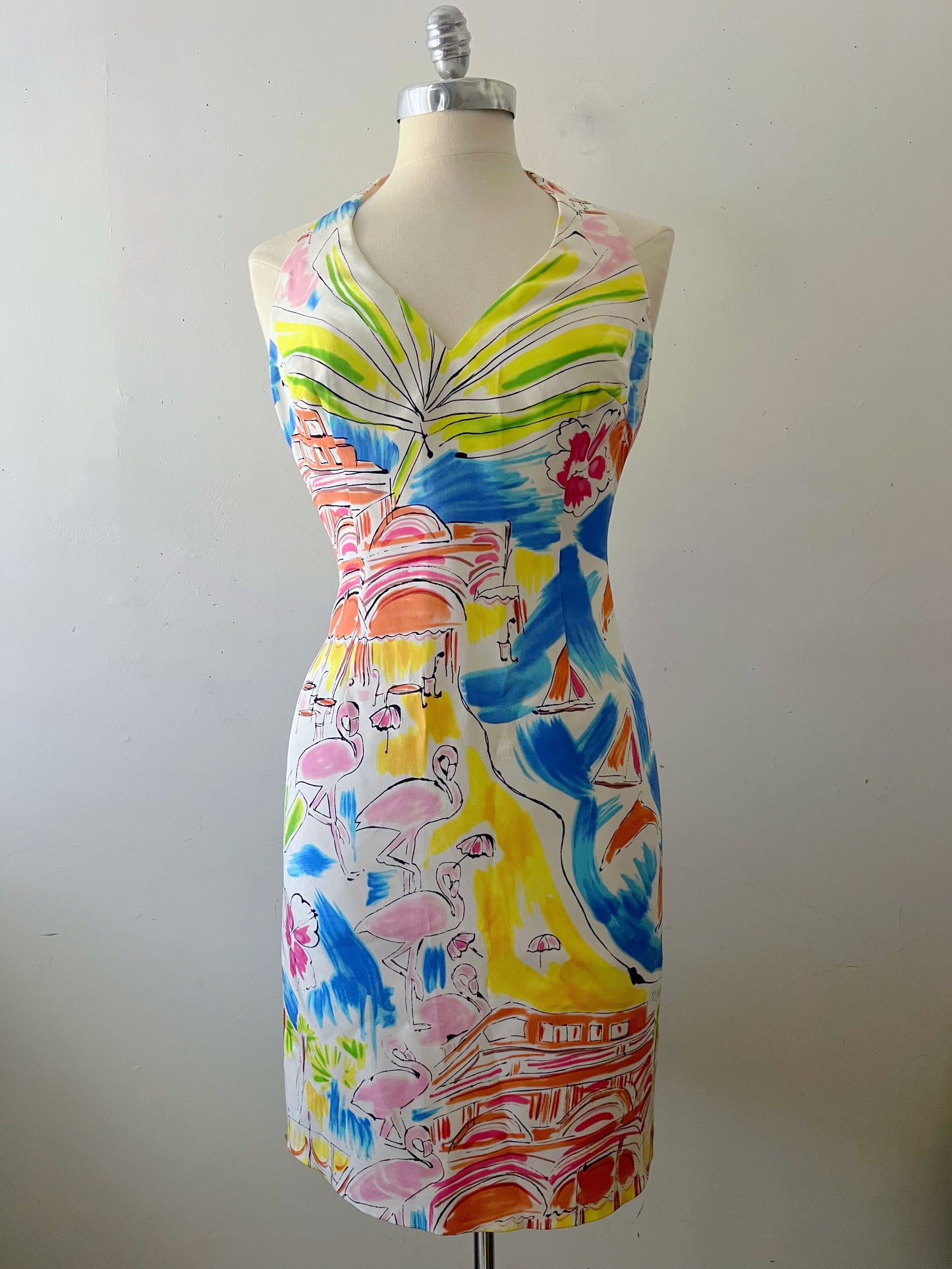 Miami Beach Watercolor Scene Dress| Medium