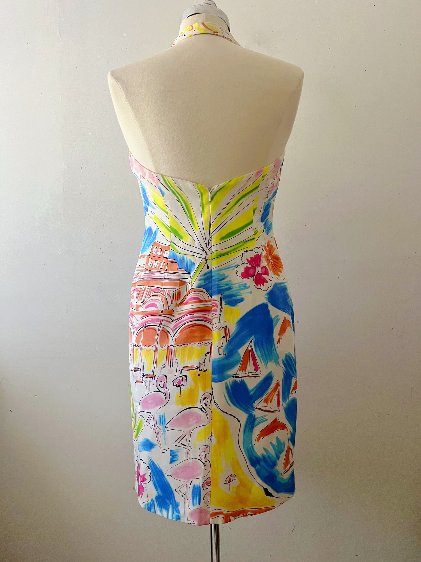 Miami Beach Watercolor Scene Dress| Medium