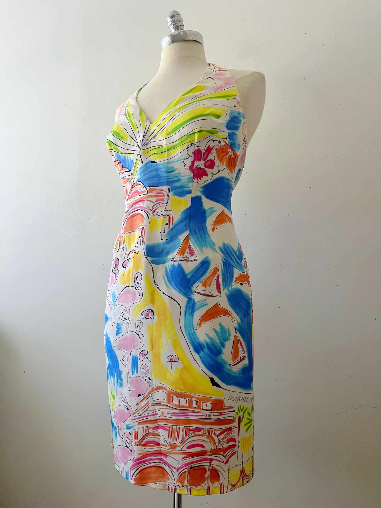 Miami Beach Watercolor Scene Dress| Medium