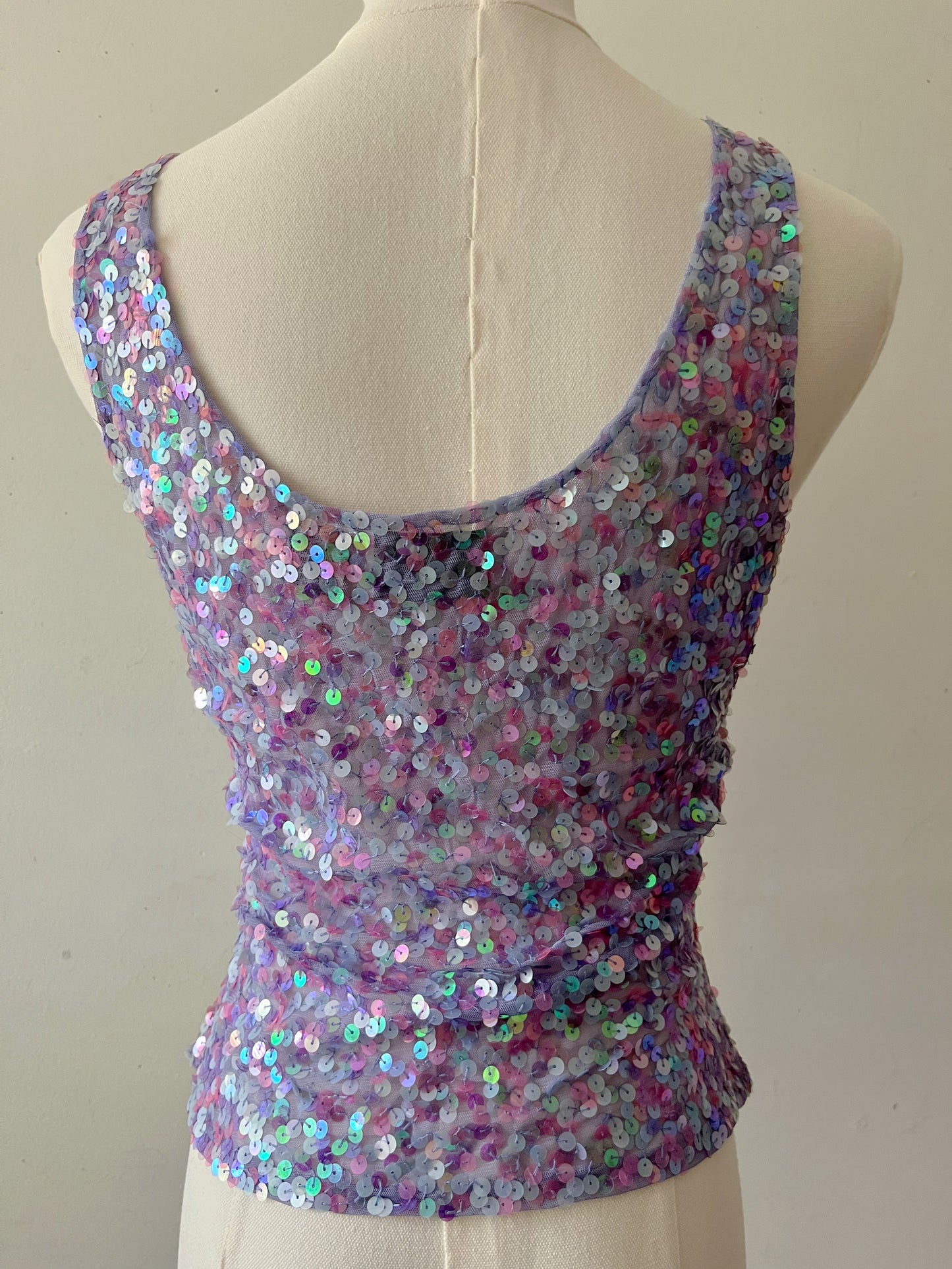 Semi Sheer Abalone Sequined Top | Medium